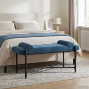Knappet bænk med puder med pude Blå 110 x 40 x 46 cm Velour