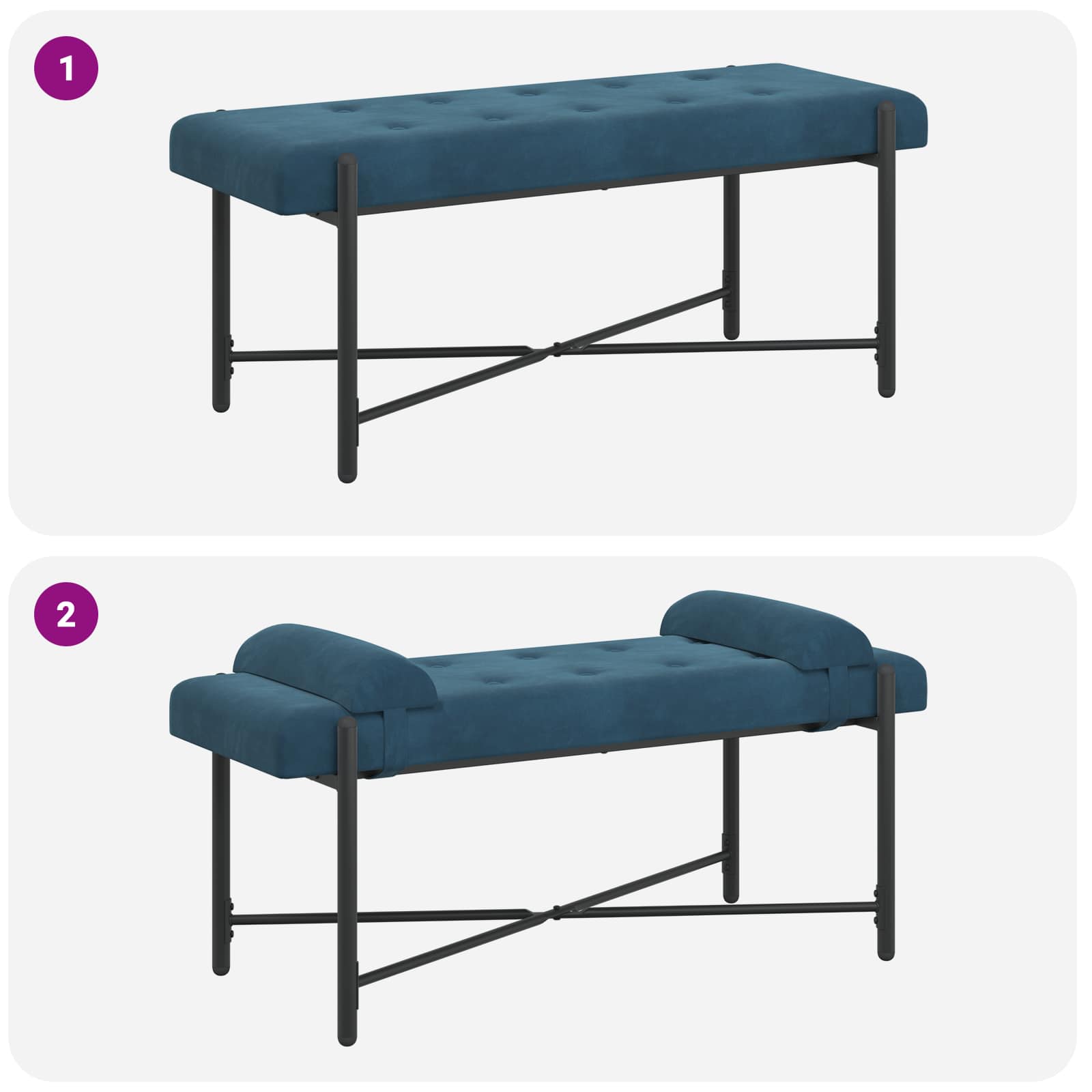 Knappet bænk med puder med pude Blå 110 x 40 x 46 cm Velour