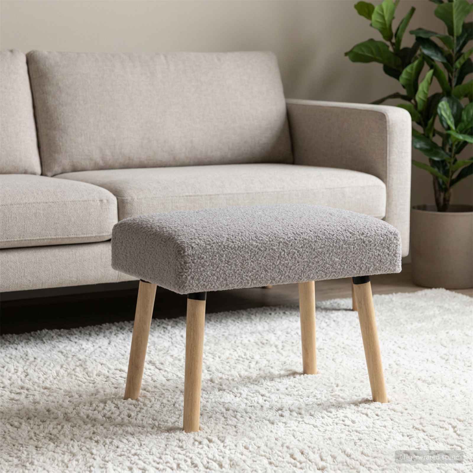 bænk Ensfarvet Lysegrå 60 x 40 x 45 cm Bouclé billede