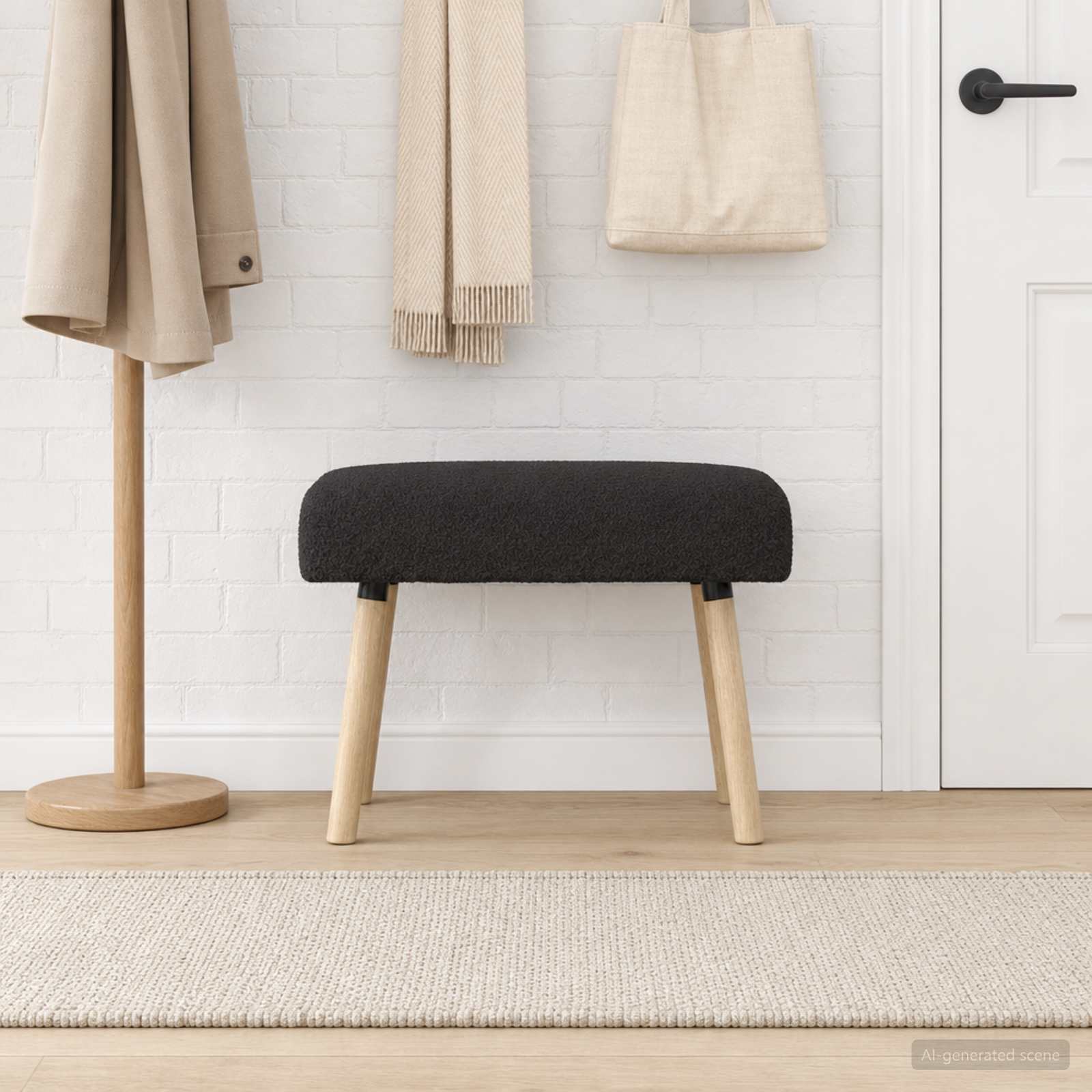 bænk Ensfarvet Sort 60 x 40 x 45 cm Bouclé billede