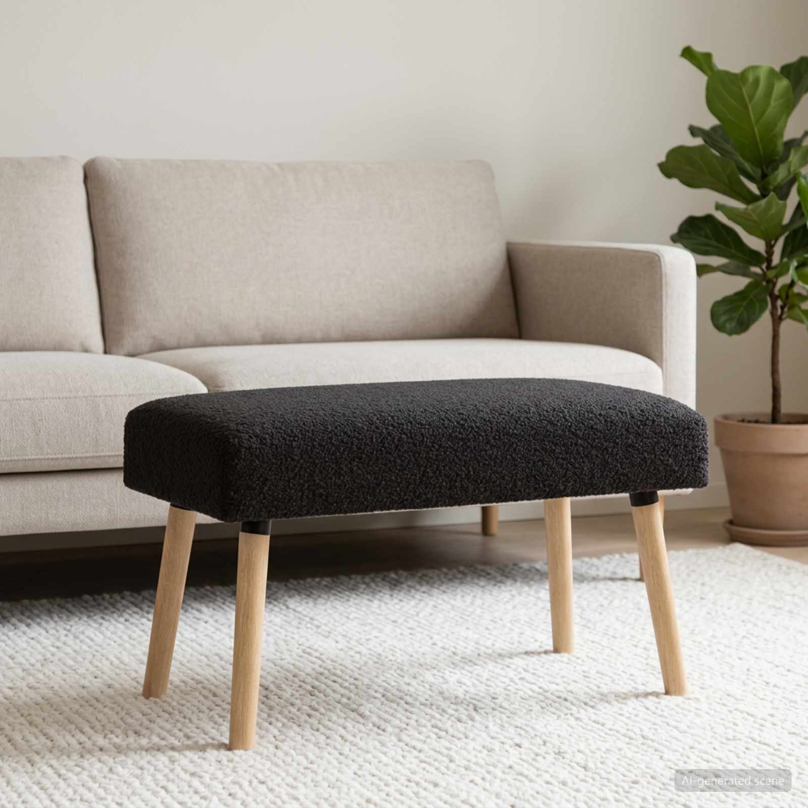 bænk Ensfarvet Sort 80 x 40 x 46 cm Bouclé billede