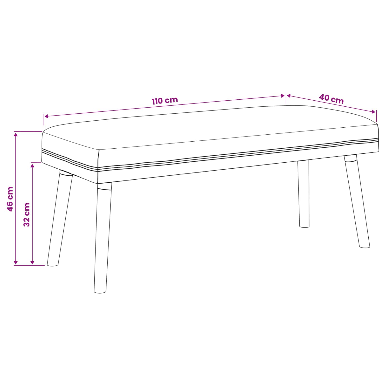 bænk Ensfarvet Sort 110 x 40 x 46 cm Bouclé