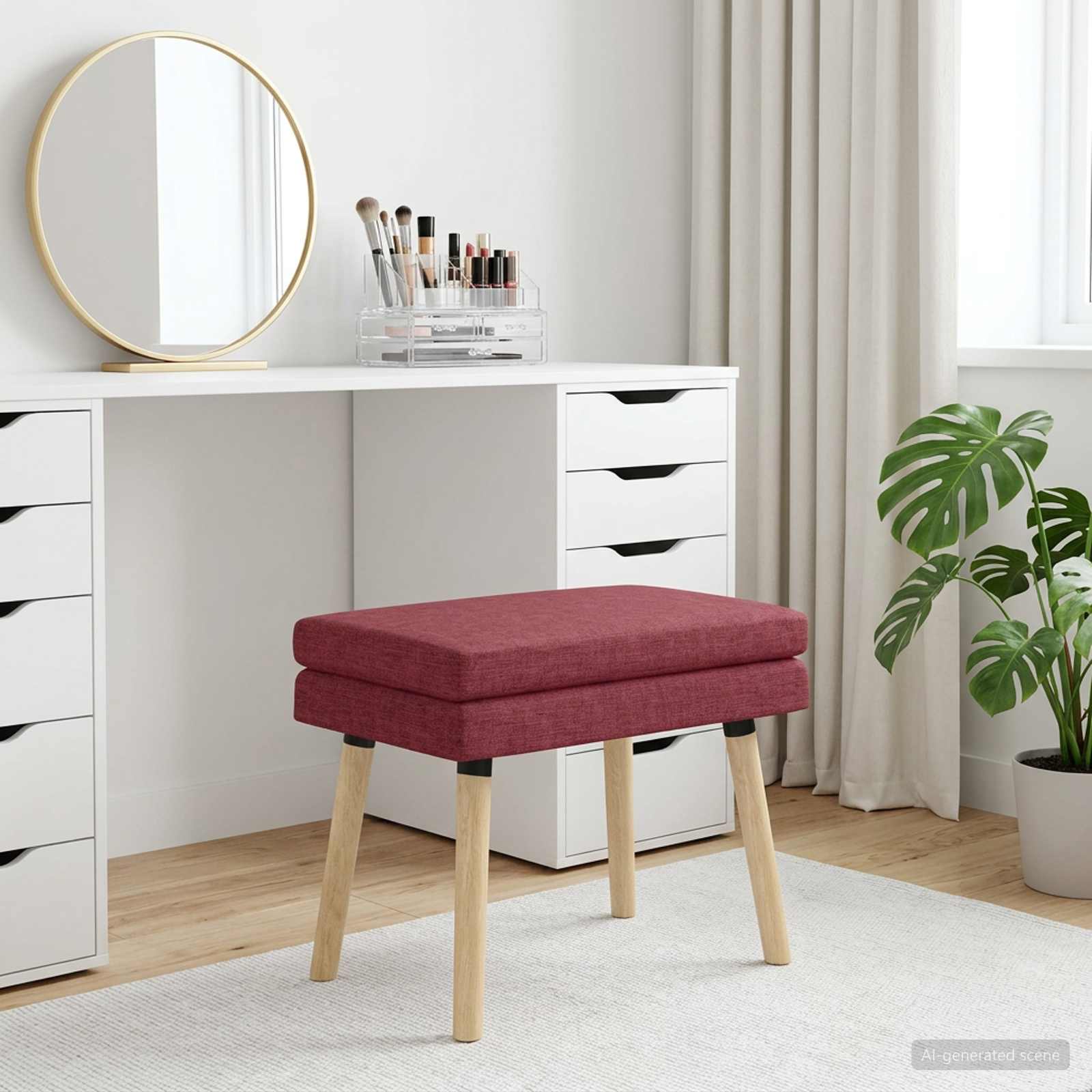 Dobbeltlagret bænk Vinrød 60 x 40 x 46 cm Stof billede