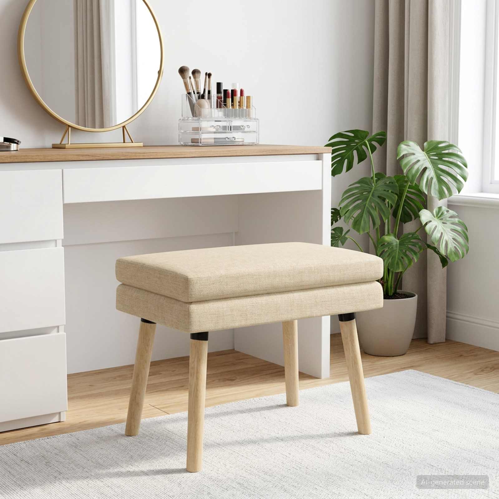 Dobbeltlagret bænk Cremefarvet 60 x 40 x 46 cm Stof billede