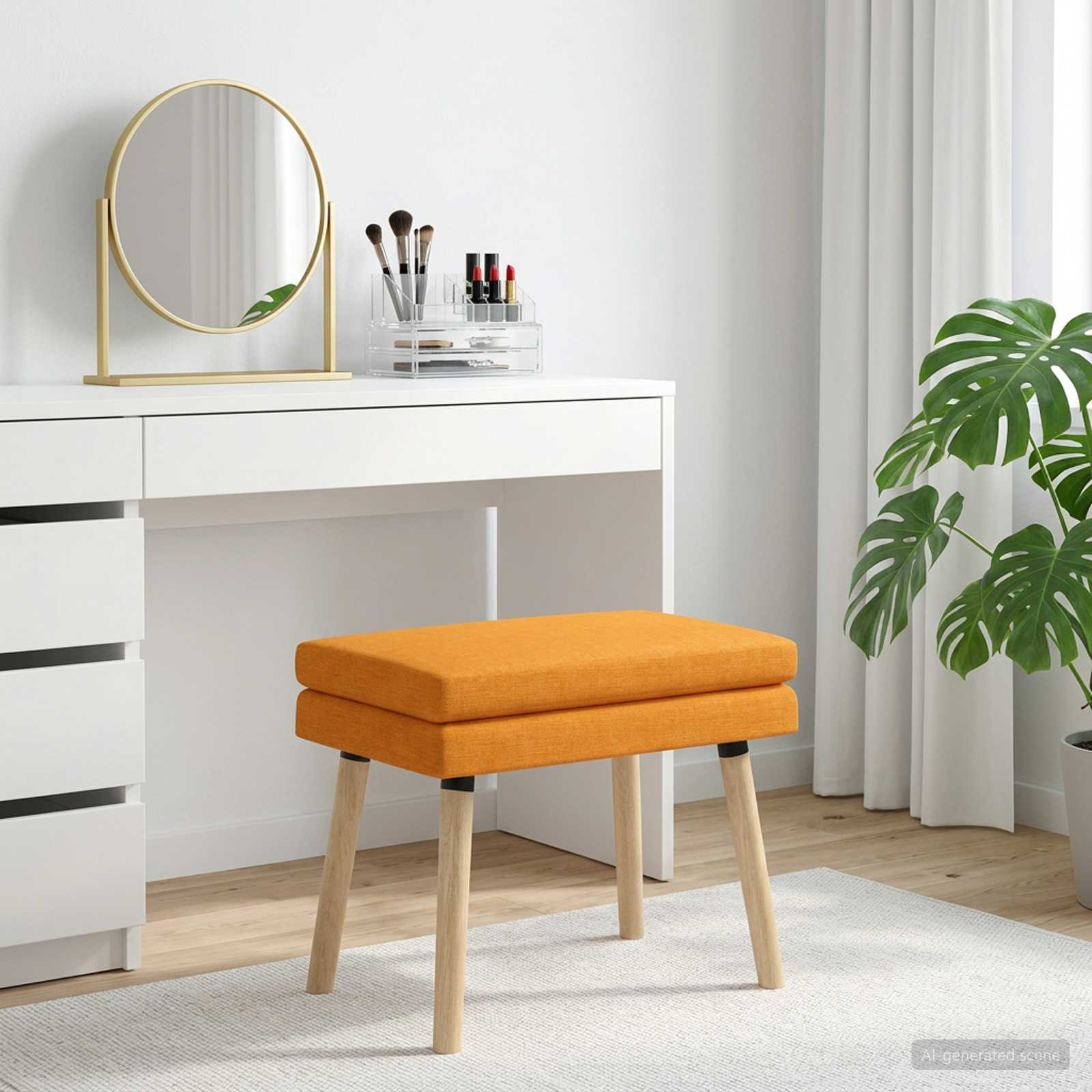 Dobbeltlagret bænk Mørk Gul 60 x 40 x 46 cm Stof billede