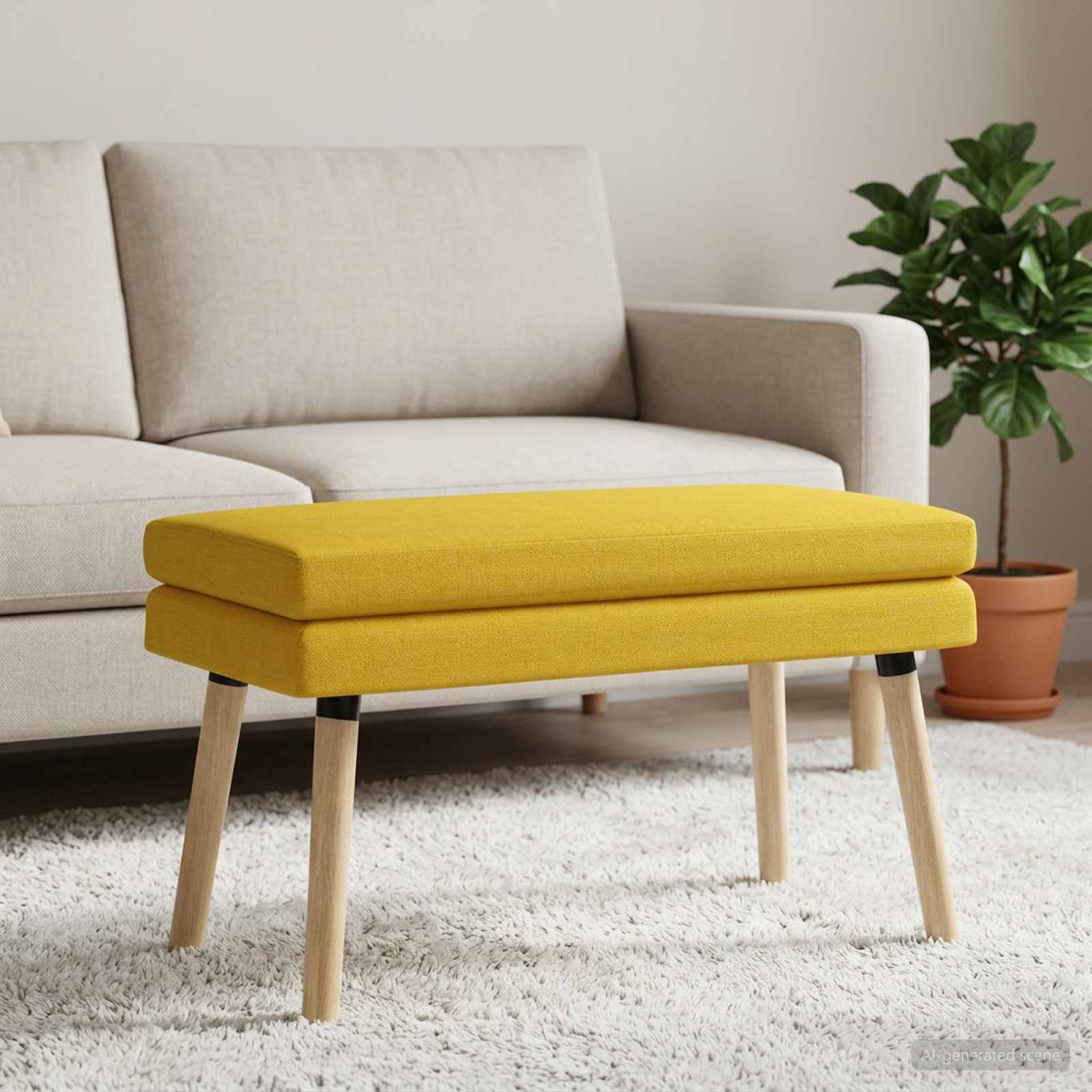 Dobbeltlagret bænk Lys Gul 80 x 40 x 47 cm Stof billede