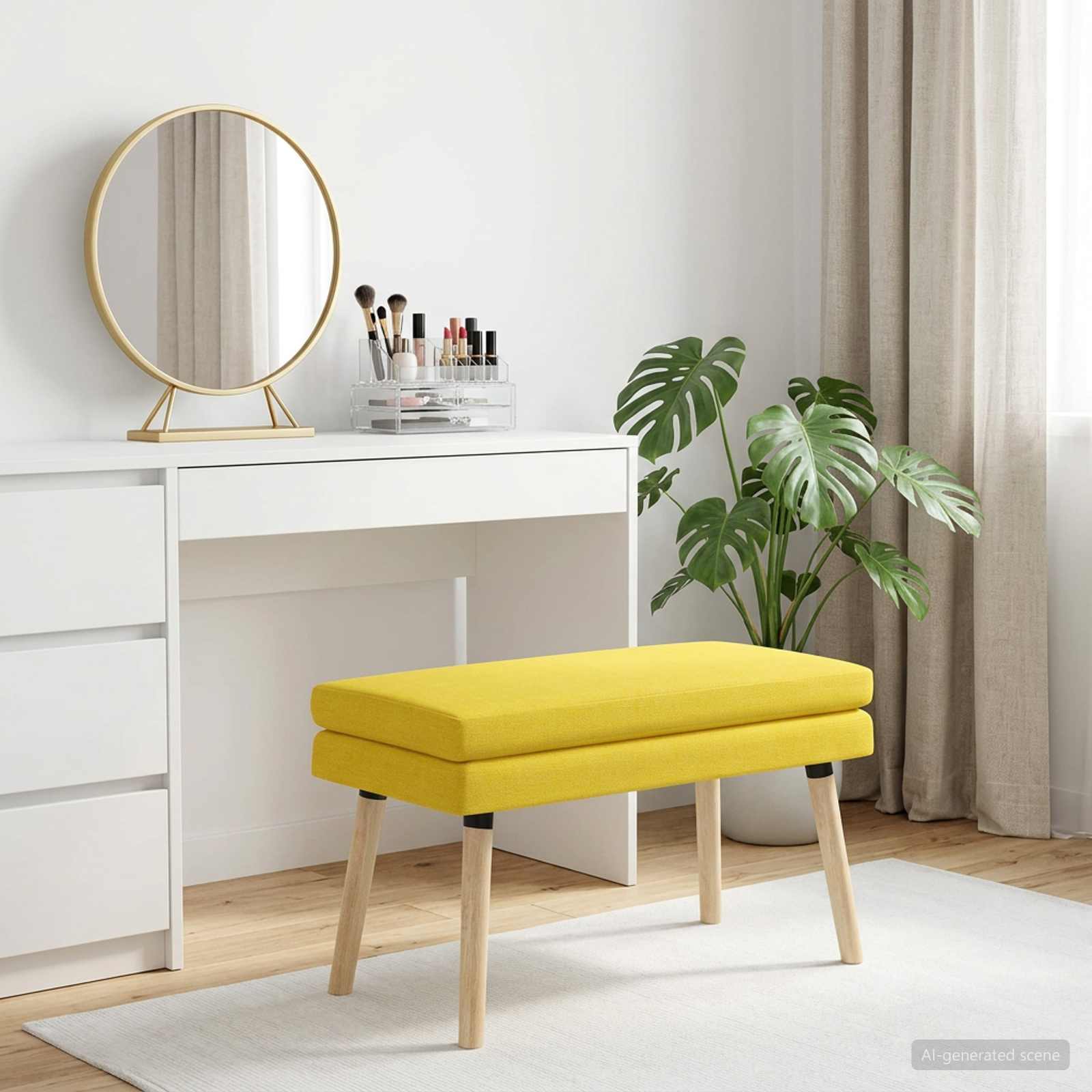 Dobbeltlagret bænk Lys Gul 80 x 40 x 47 cm Stof billede