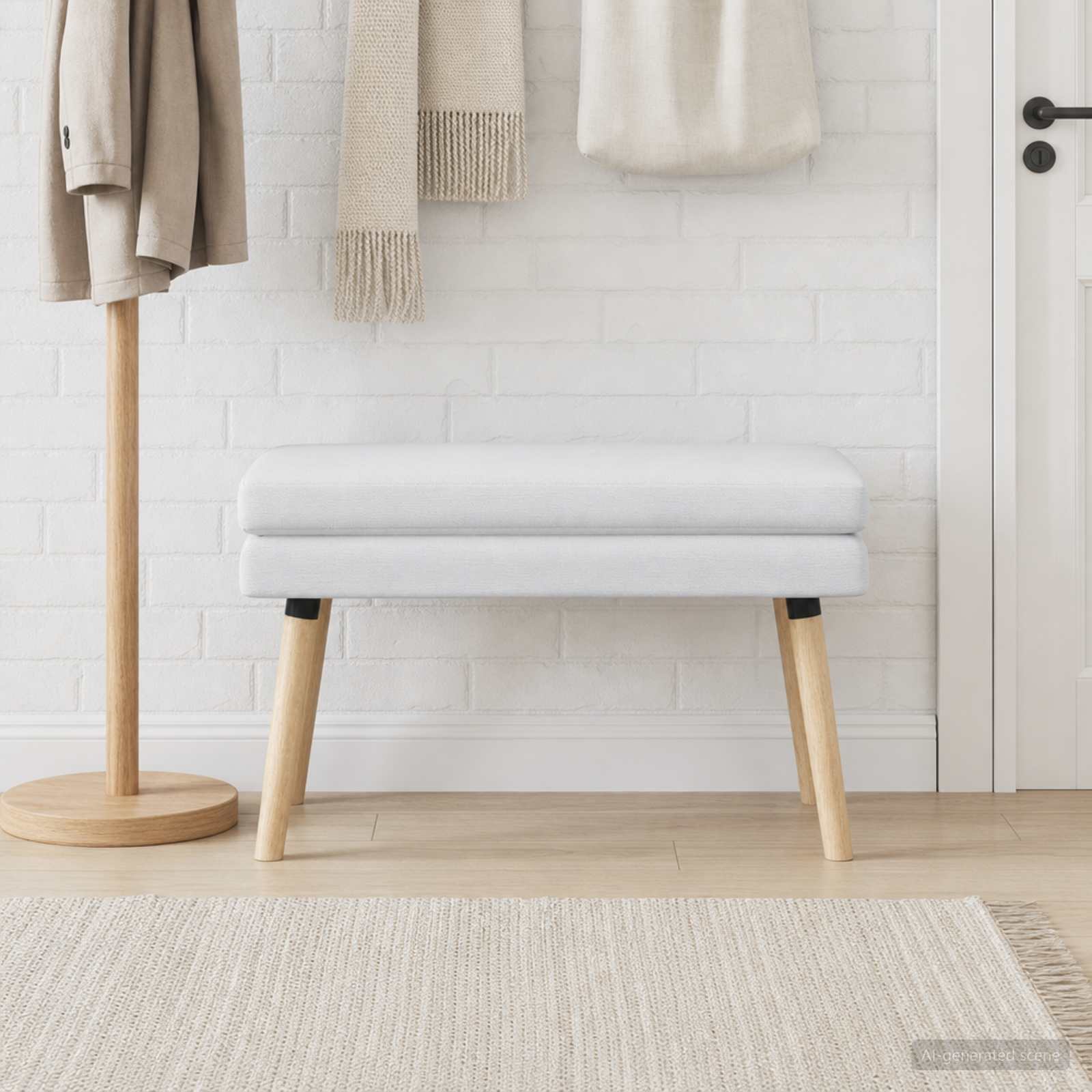 Dobbeltlagret bænk Hvid 80 x 40 x 47 cm Stof billede