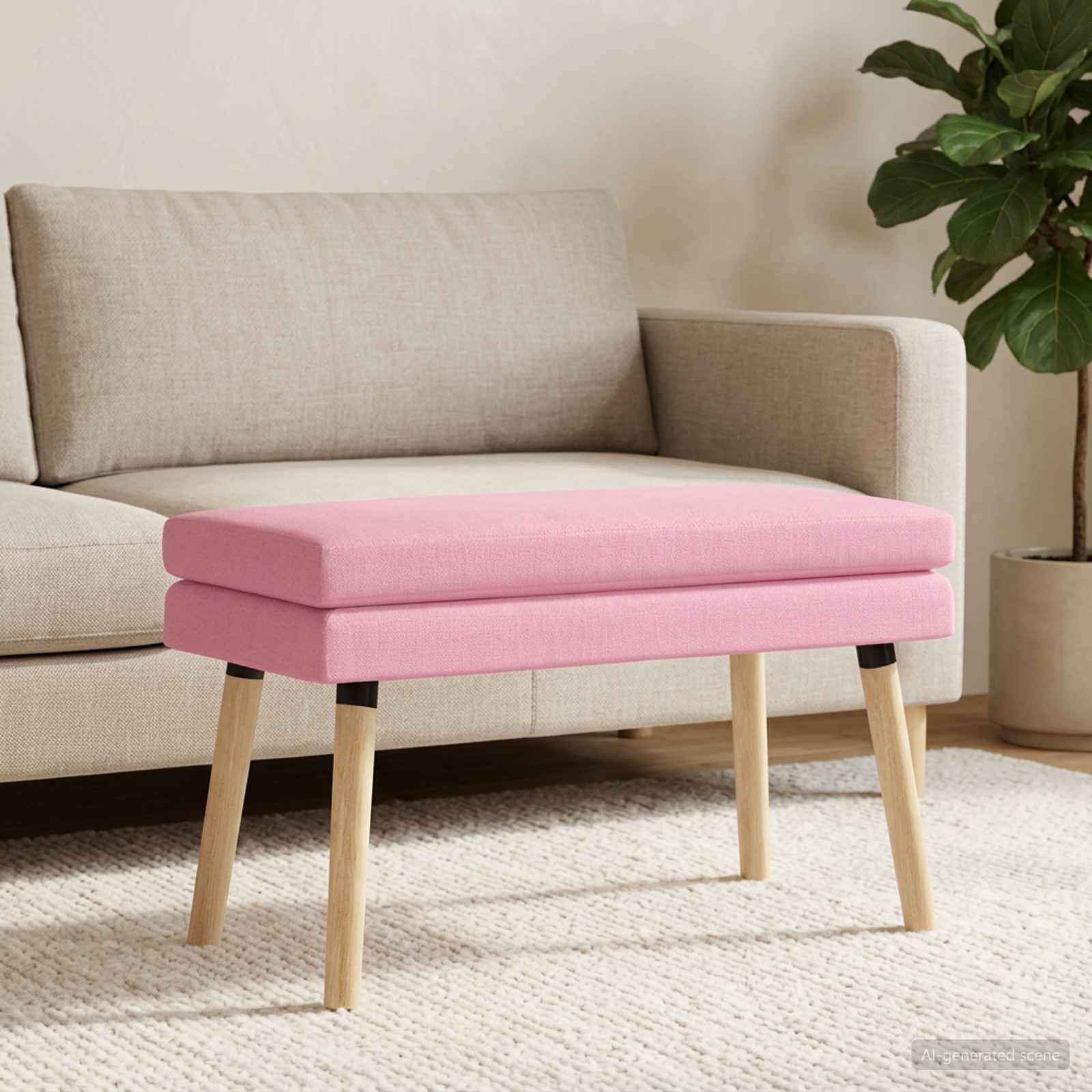 Dobbeltlagret bænk Lyserød 80 x 40 x 47 cm Stof billede