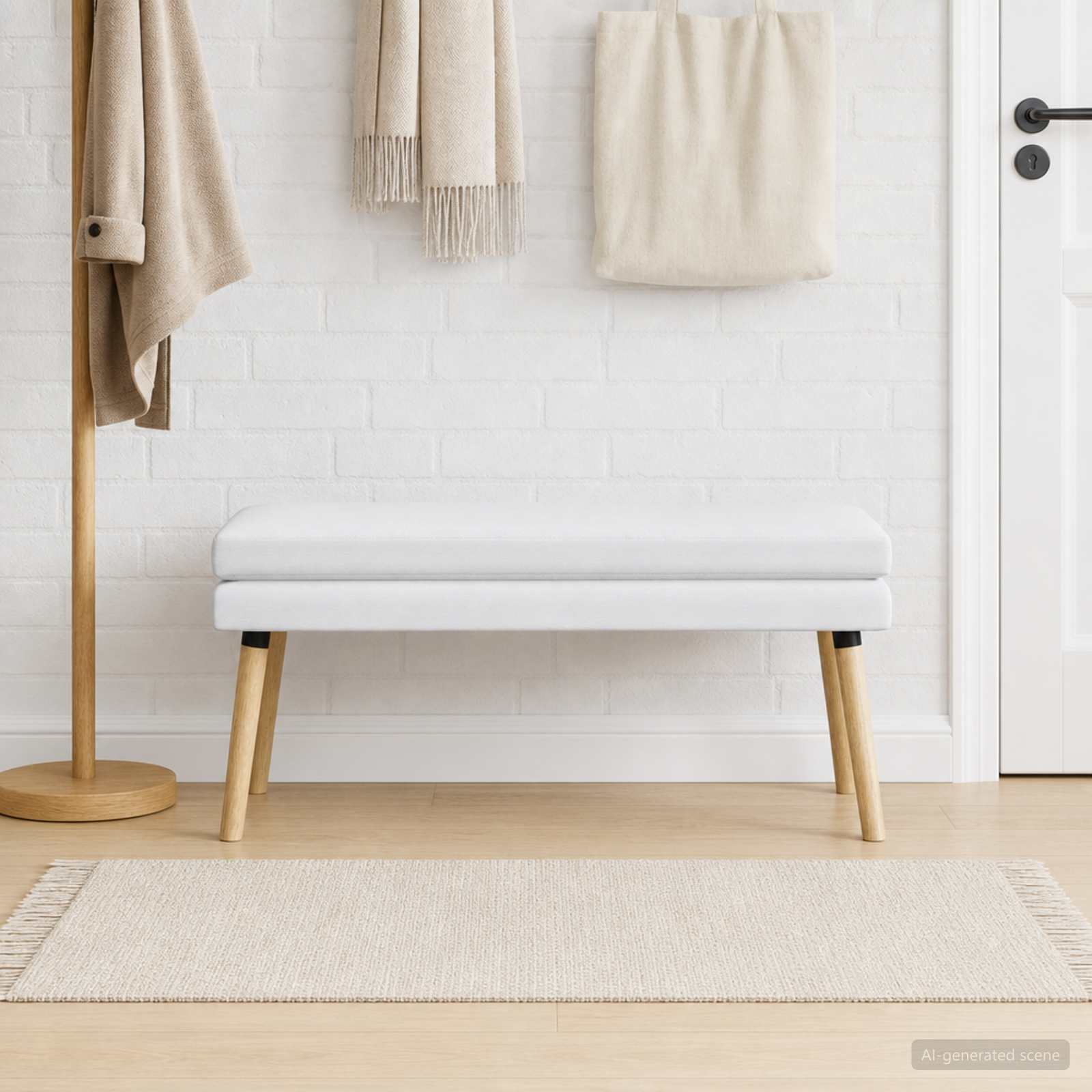 Dobbeltlagret bænk Hvid 110 x 40 x 47 cm Stof billede