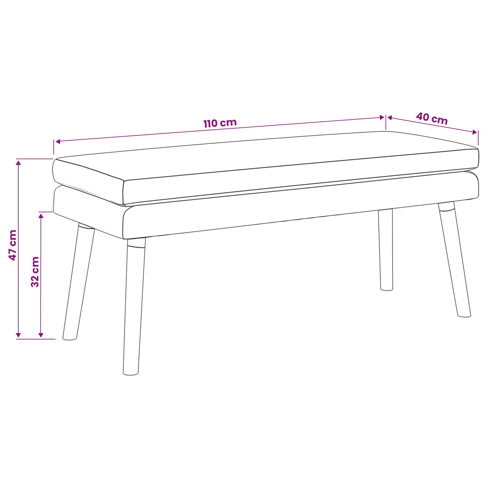 Dobbeltlagret bænk Hvid 110 x 40 x 47 cm Stof