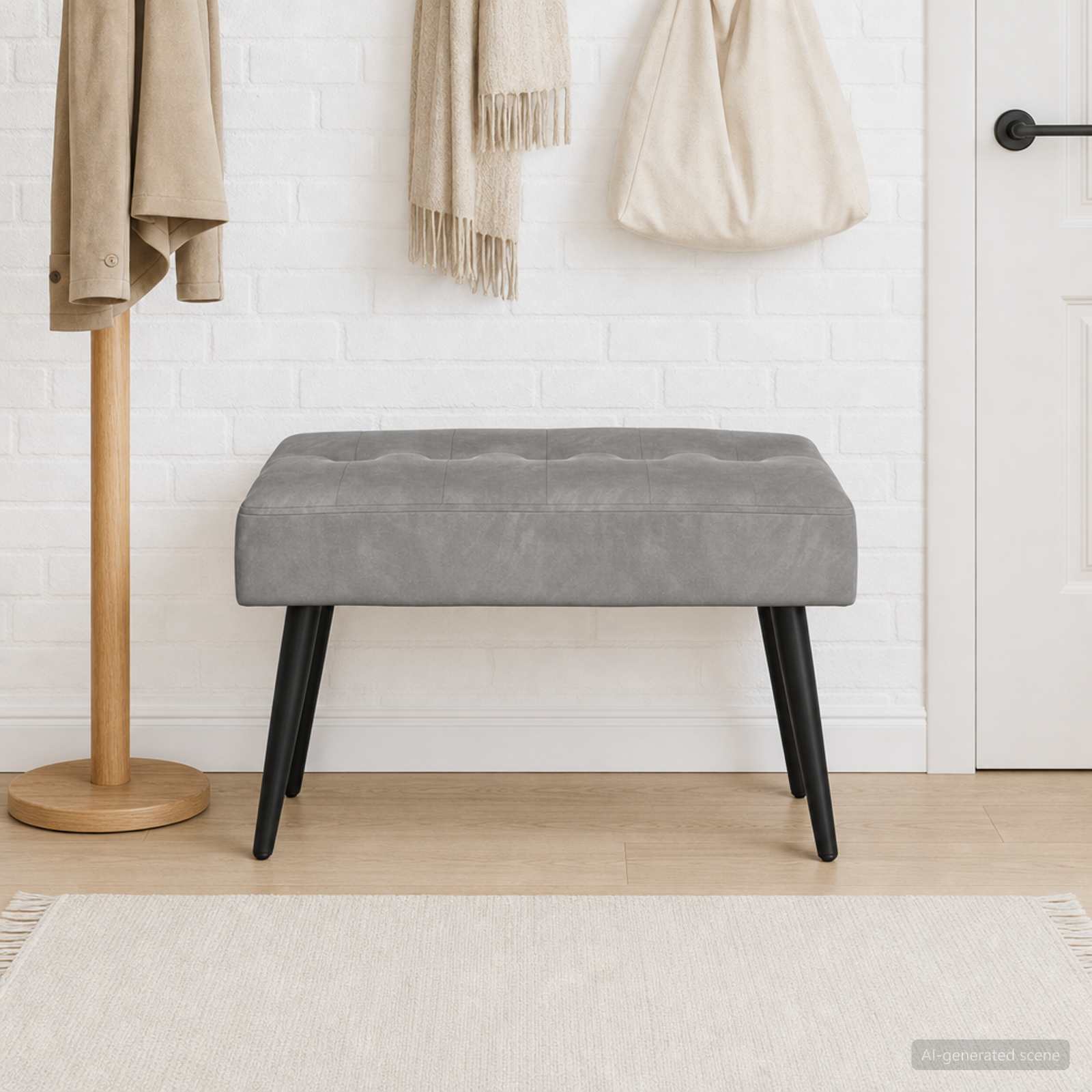 Bænk med knap tufting Lysegrå 60 x 40 x 45 cm Fløjl billede