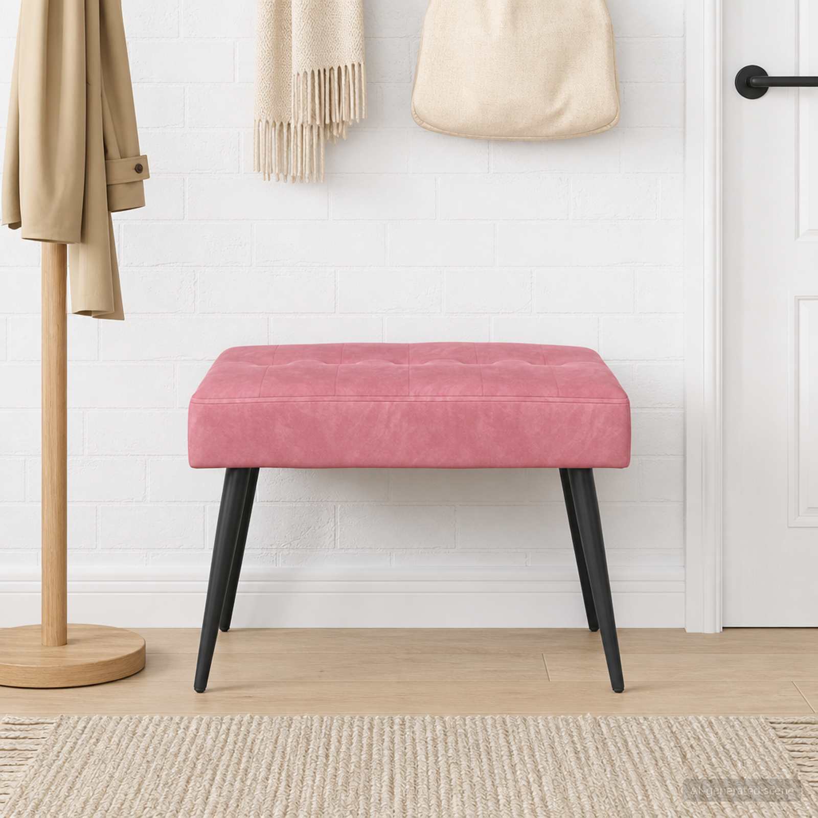 Bænk med knap tufting Lyserød 60 x 40 x 45 cm Fløjl billede