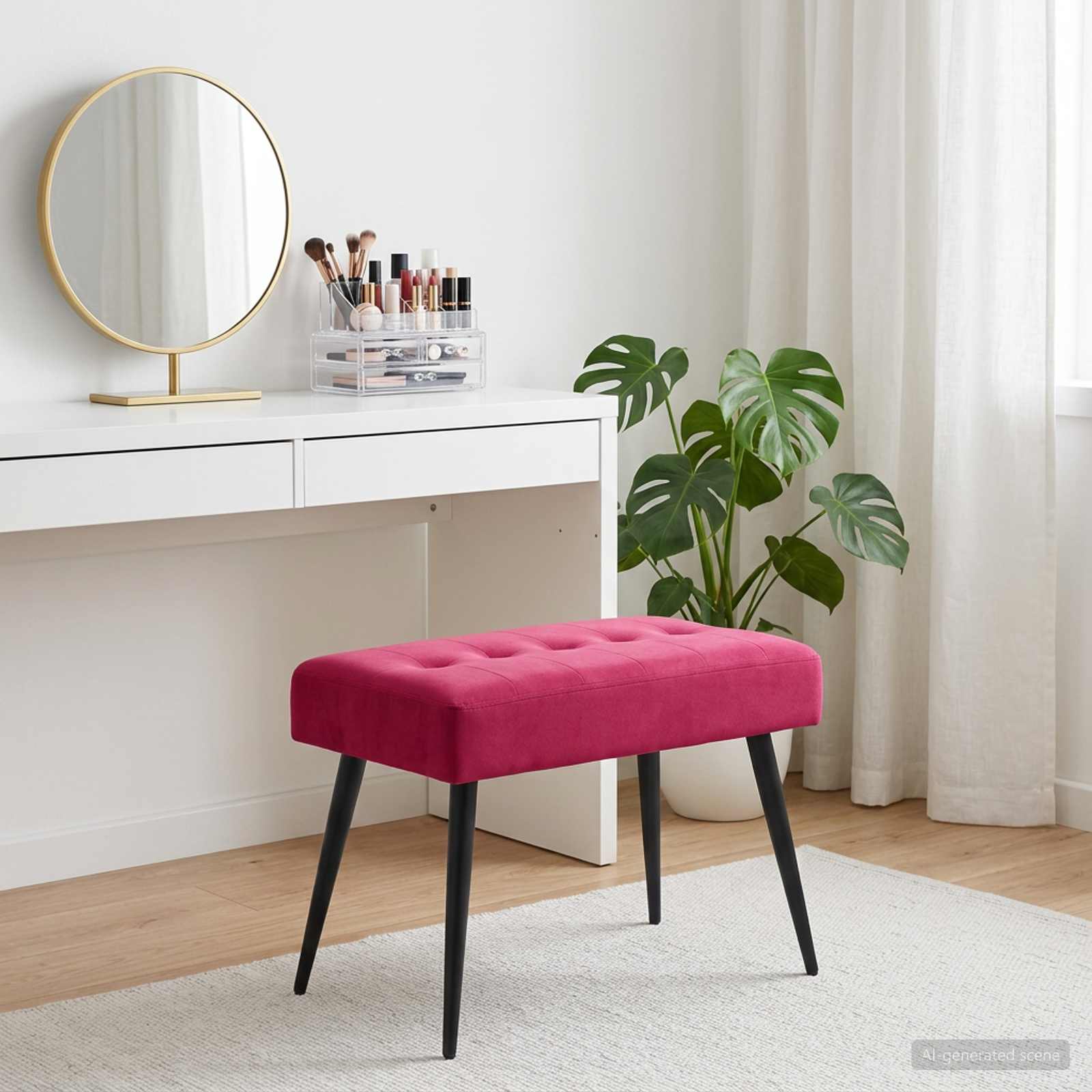 Bænk med knap tufting Vinrød 60 x 40 x 45 cm Fløjl billede