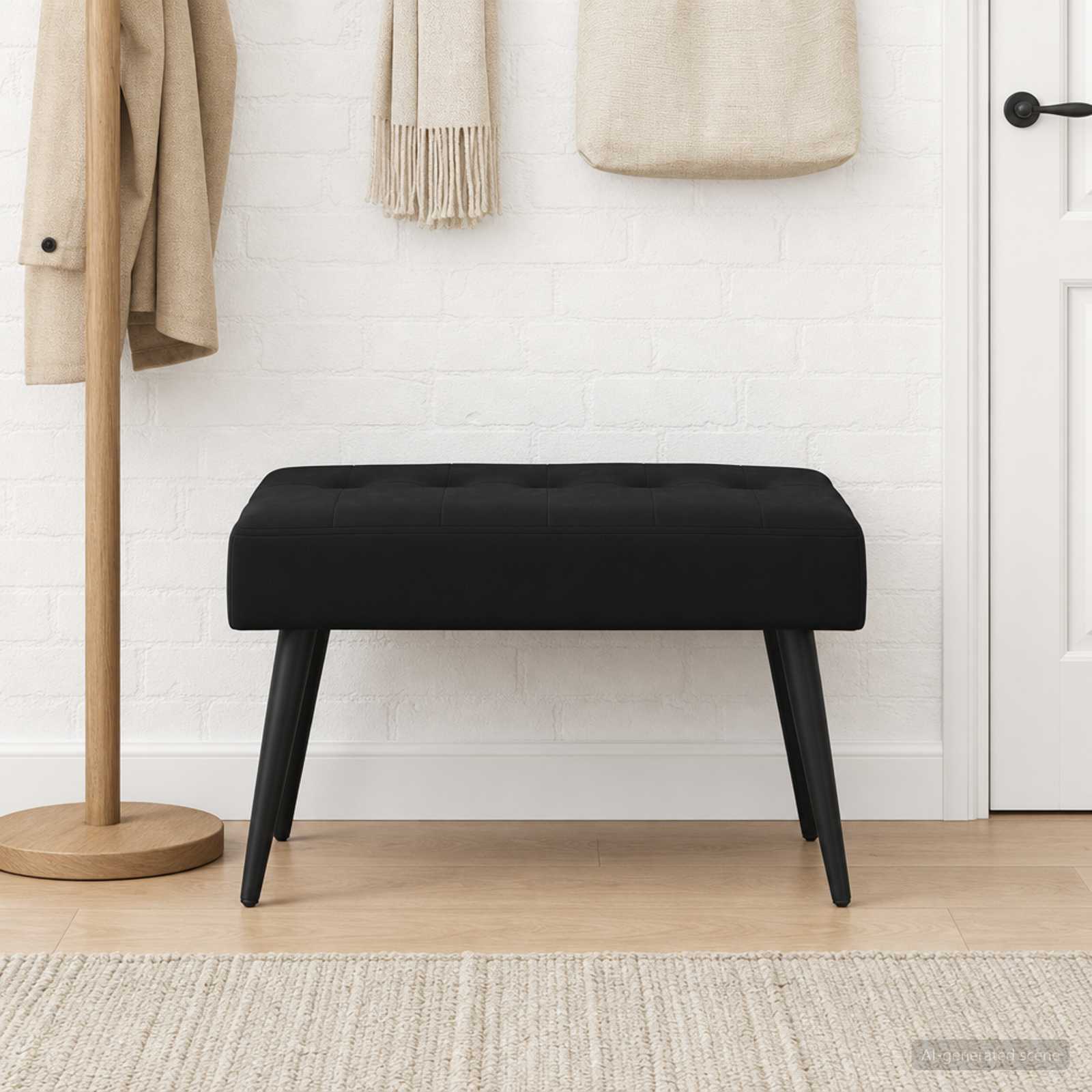 Bænk med knap tufting Sort 60 x 40 x 45 cm Fløjl billede