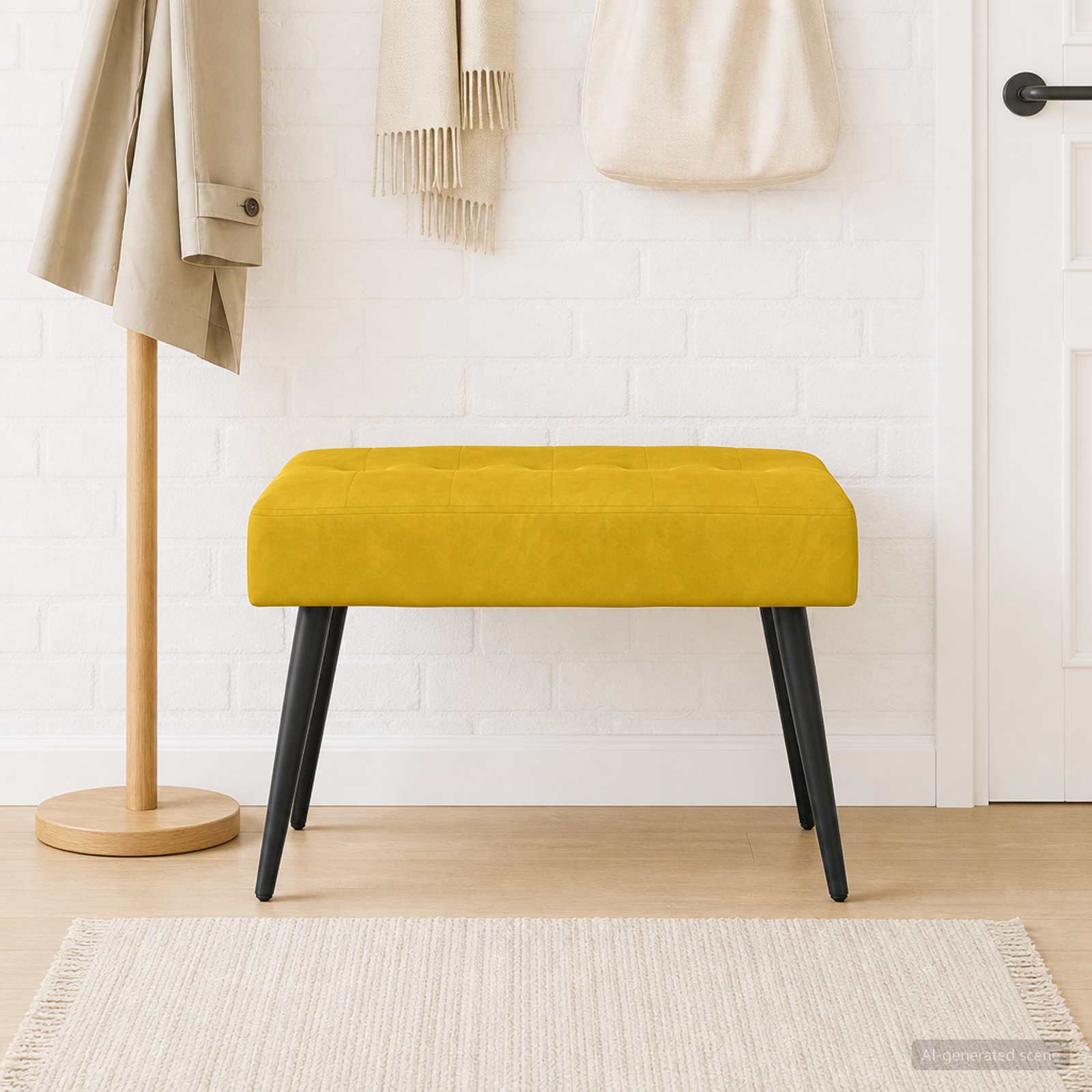 Bænk med knap tufting Gul 60 x 40 x 45 cm Fløjl billede