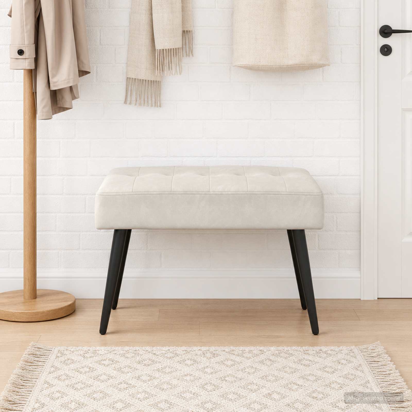 Bænk med knap tufting Cremefarvet 60 x 40 x 45 cm Fløjl billede