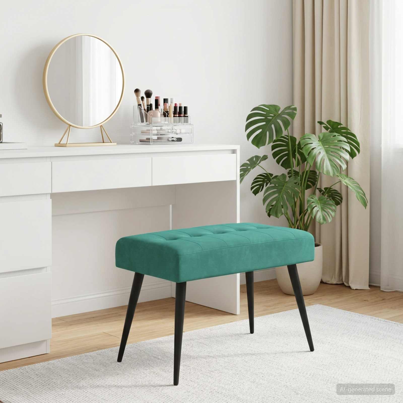 Bænk med knap tufting Turkis 60 x 40 x 45 cm Fløjl billede
