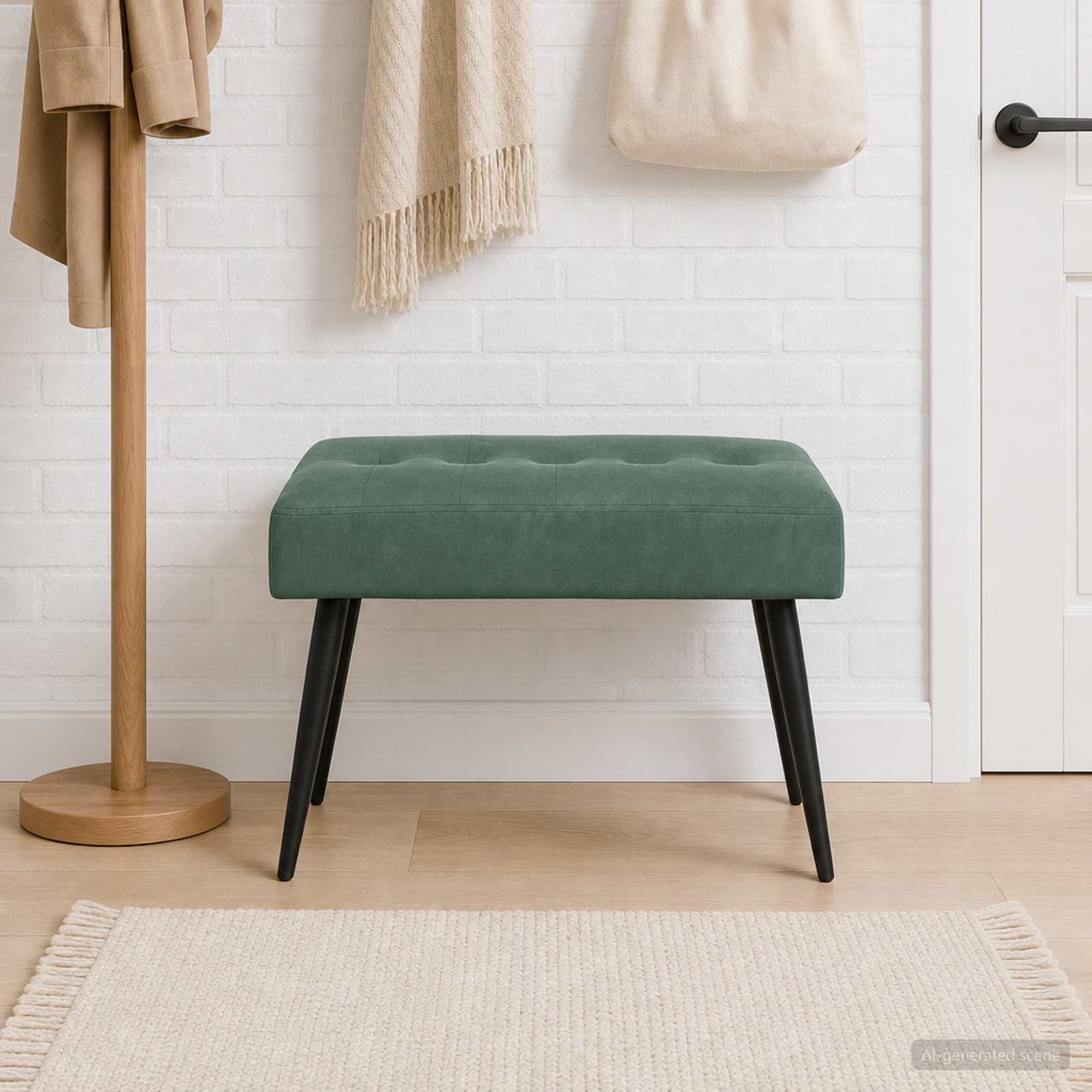 Bænk med knap tufting Havgrøn 60 x 40 x 45 cm Fløjl billede