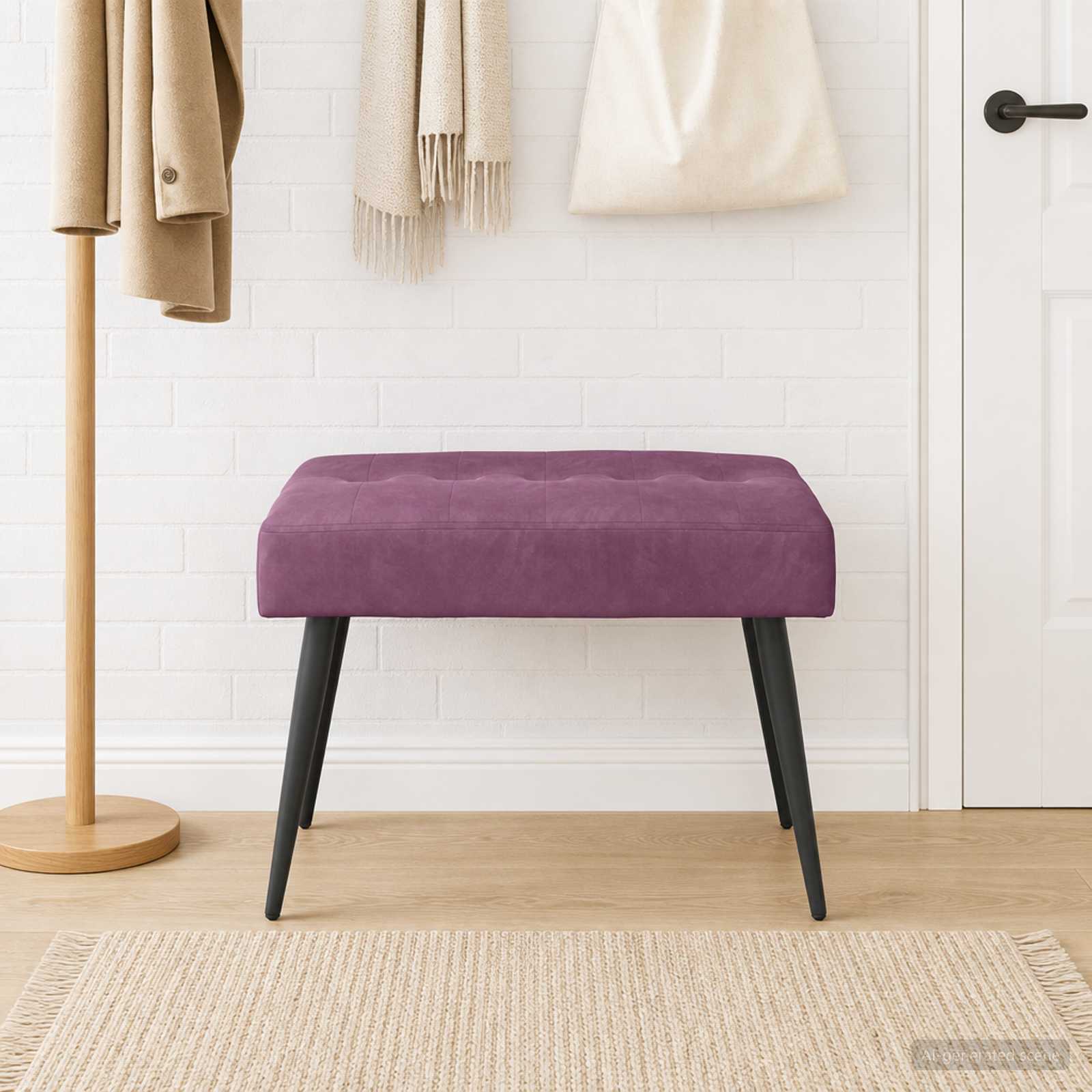 Bænk med knap tufting Lilla 60 x 40 x 45 cm Fløjl billede