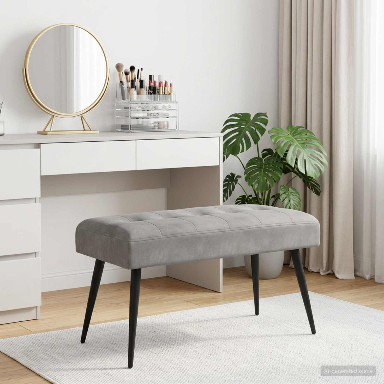 Bænk med knap tufting Lysegrå 80 x 40 x 46 cm Fløjl billede