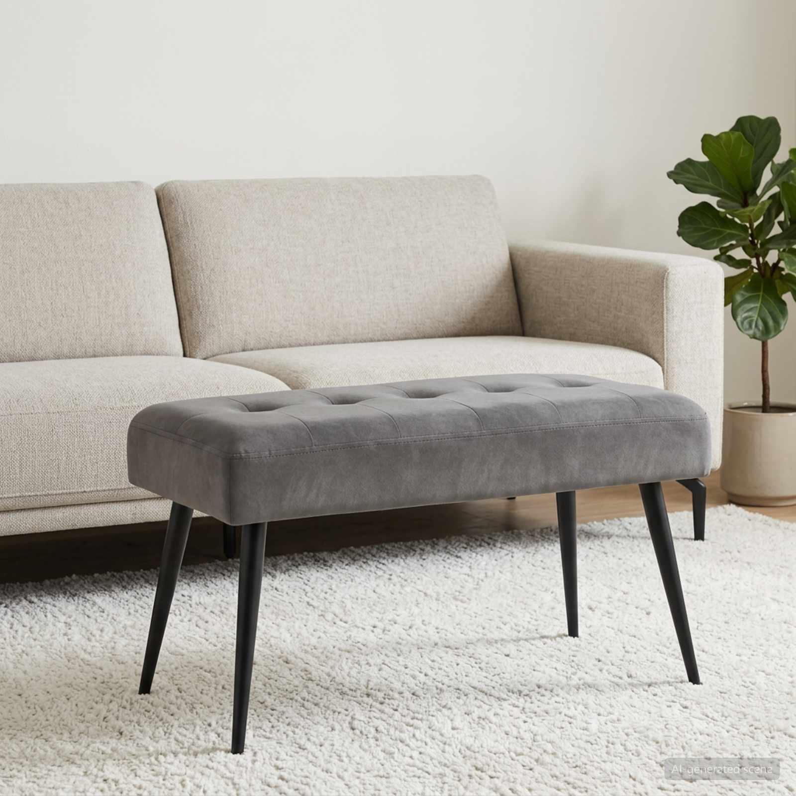 Bænk med knap tufting Mørkegrå 80 x 40 x 46 cm Fløjl billede