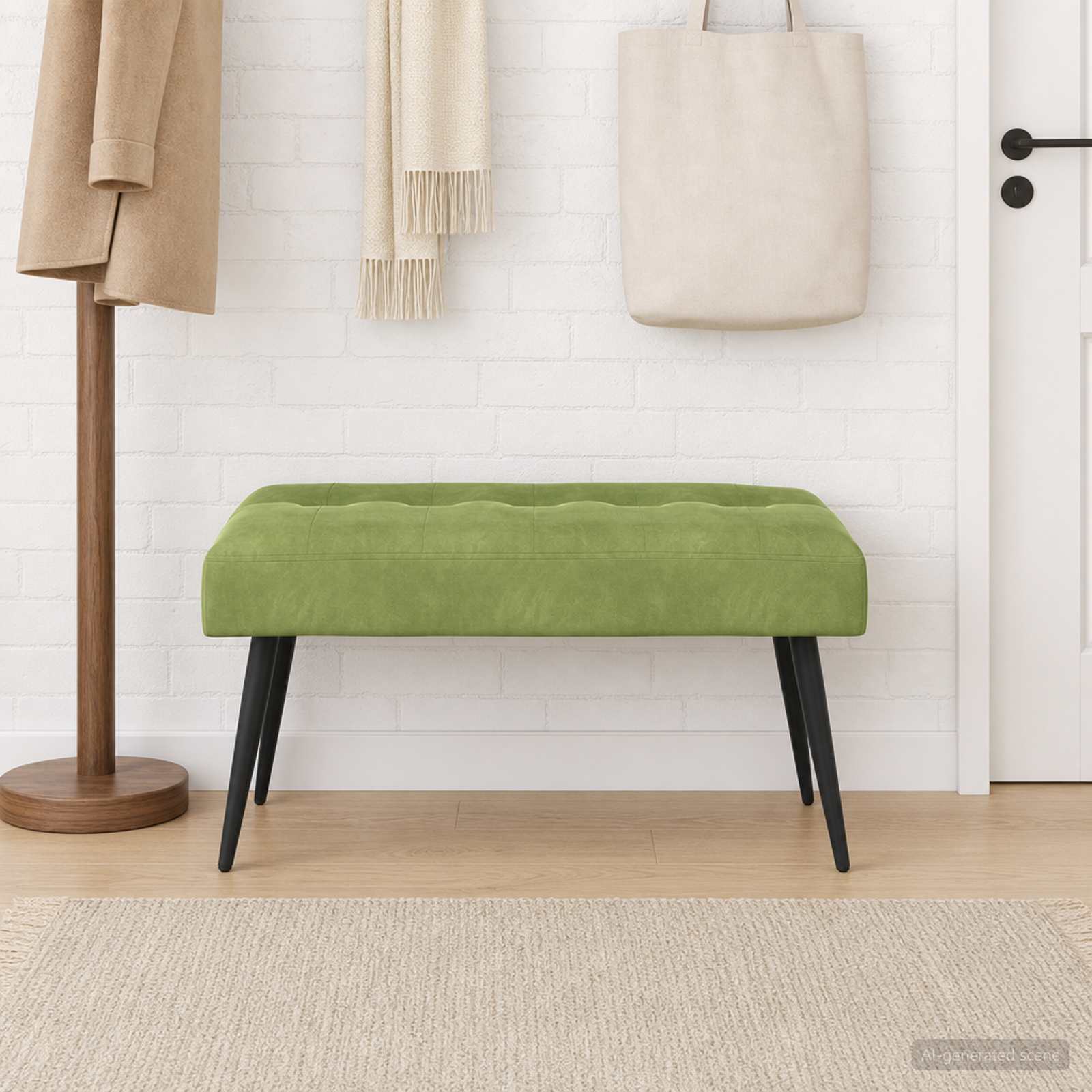 Bænk med knap tufting Lys grøn 80 x 40 x 46 cm Fløjl billede