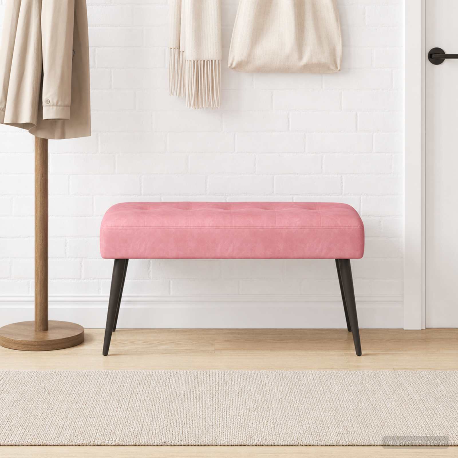 Bænk med knap tufting Lyserød 80 x 40 x 46 cm Fløjl billede