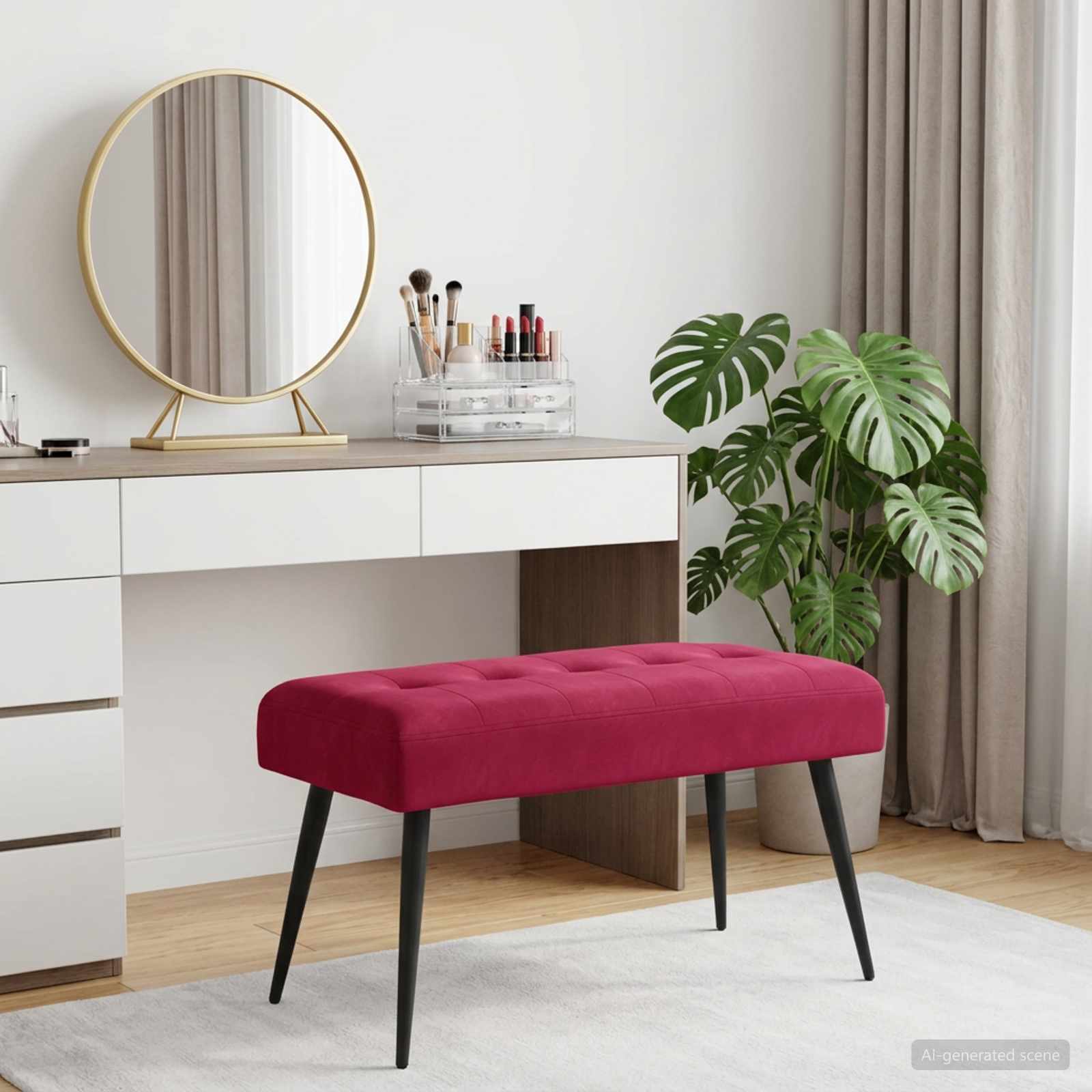Bænk med knap tufting Vinrød 80 x 40 x 46 cm Fløjl billede