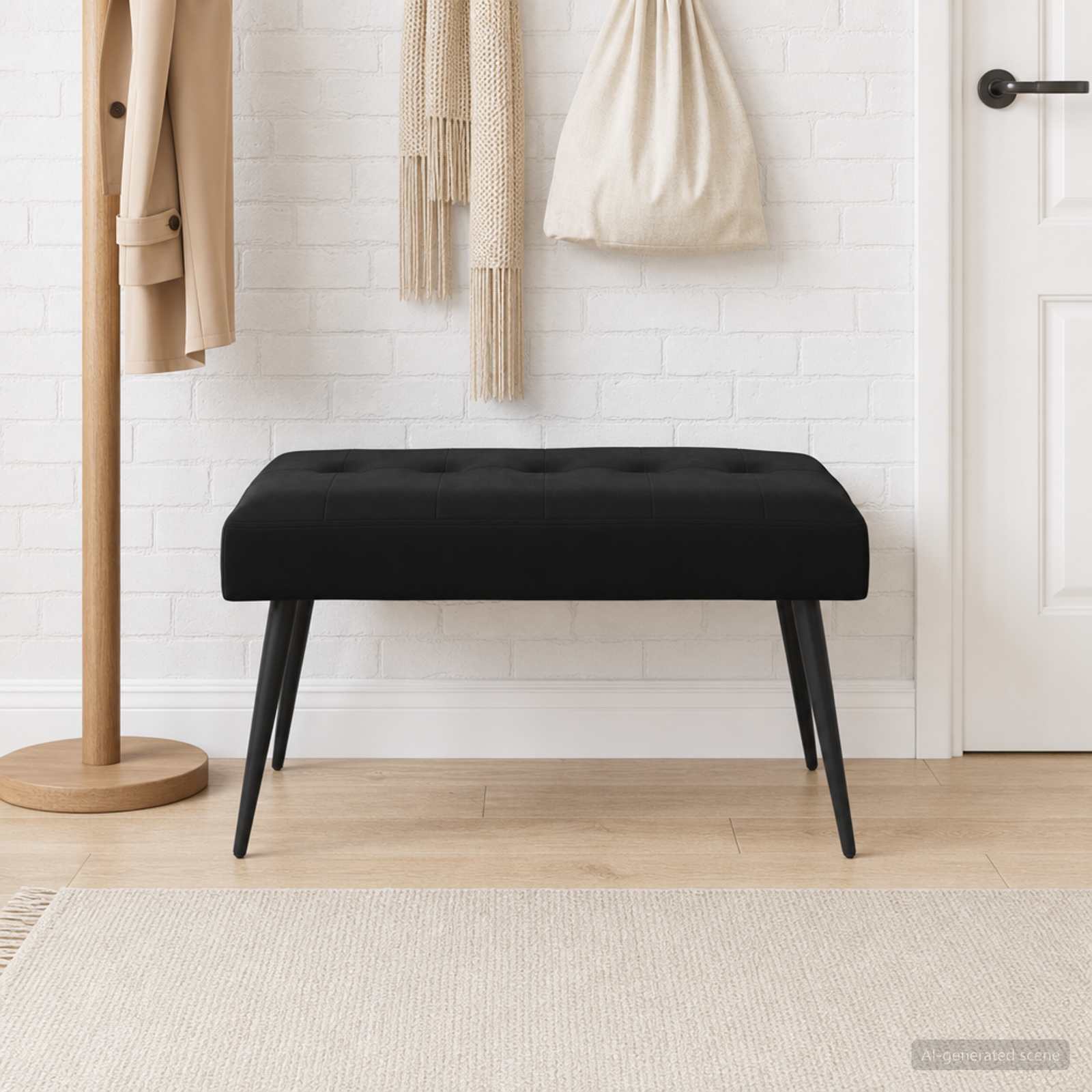 Bænk med knap tufting Sort 80 x 40 x 46 cm Fløjl billede