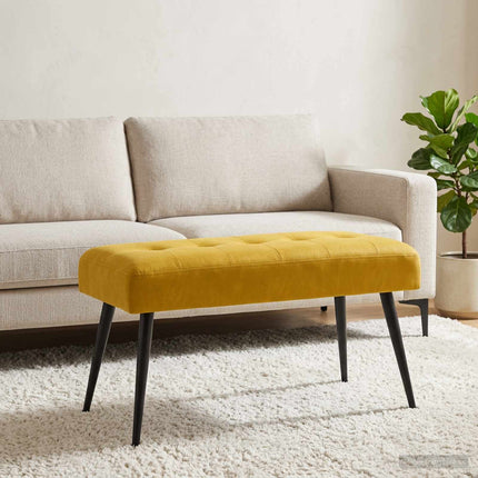 Bænk med knap tufting Gul 80 x 40 x 46 cm Fløjl