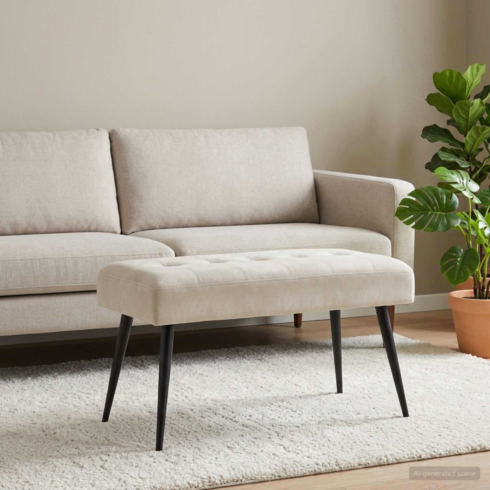 Bænk med knap tufting Cremefarvet 80 x 40 x 46 cm Fløjl billede