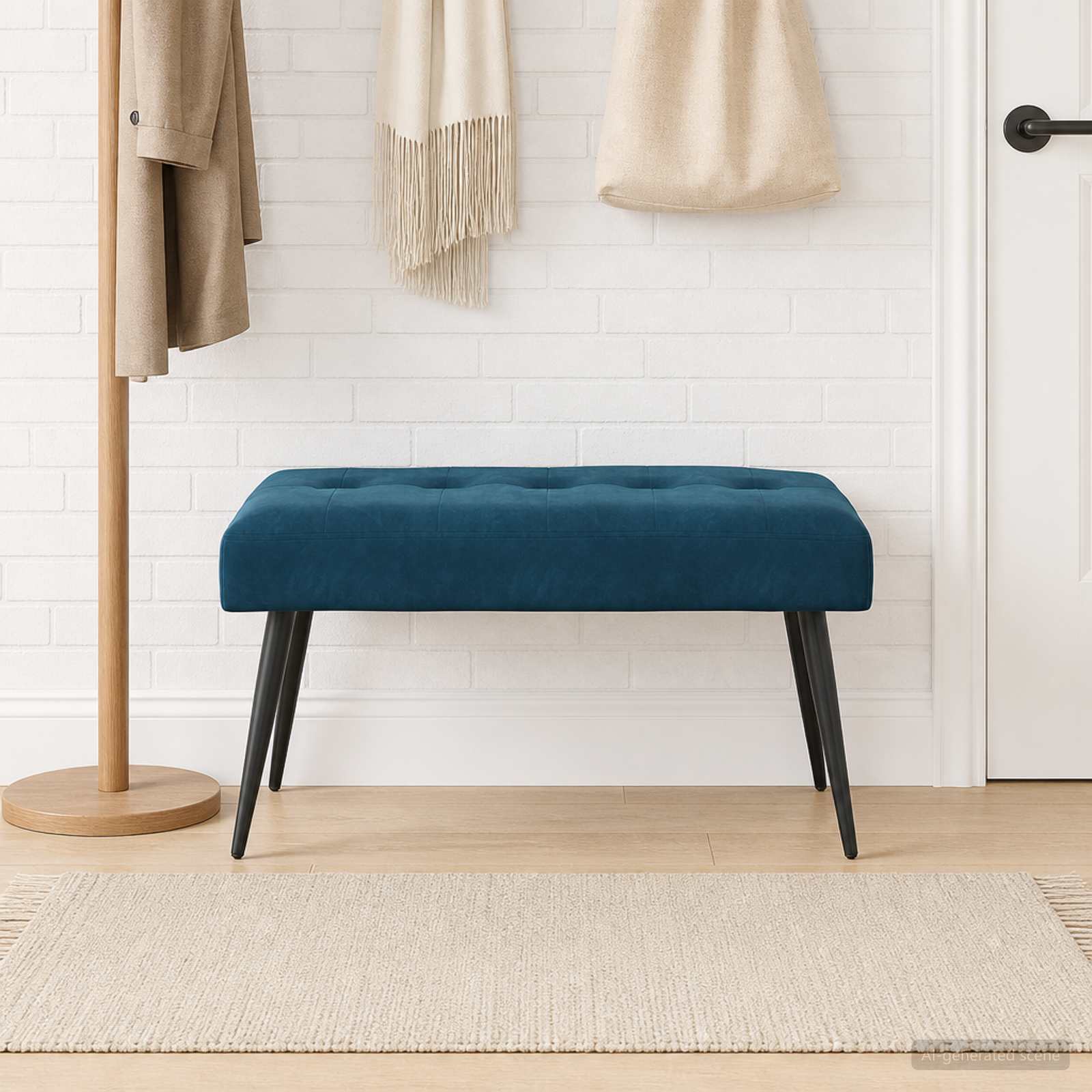 Bænk med knap tufting Blå 80 x 40 x 46 cm Fløjl billede