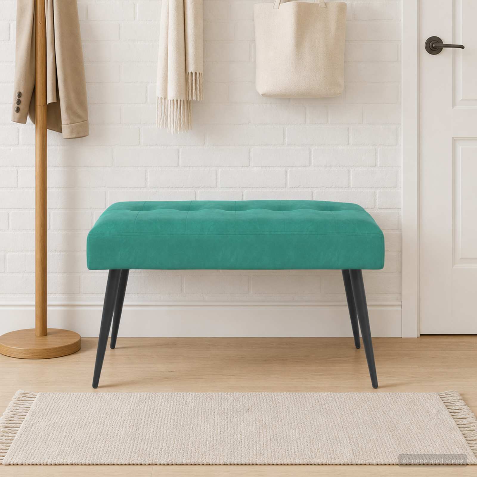Bænk med knap tufting Turkis 80 x 40 x 46 cm Fløjl billede