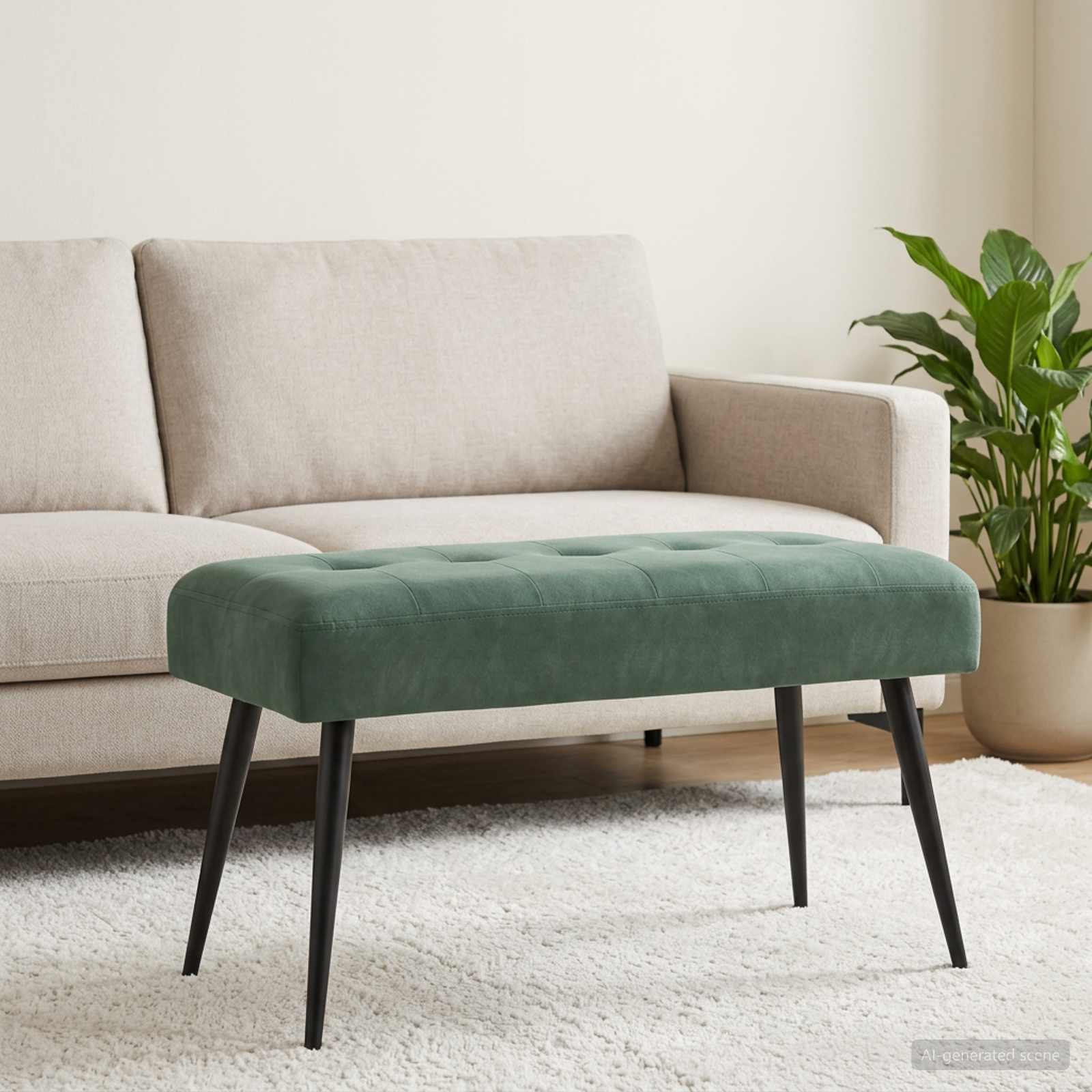 Bænk med knap tufting Havgrøn 80 x 40 x 46 cm Fløjl billede