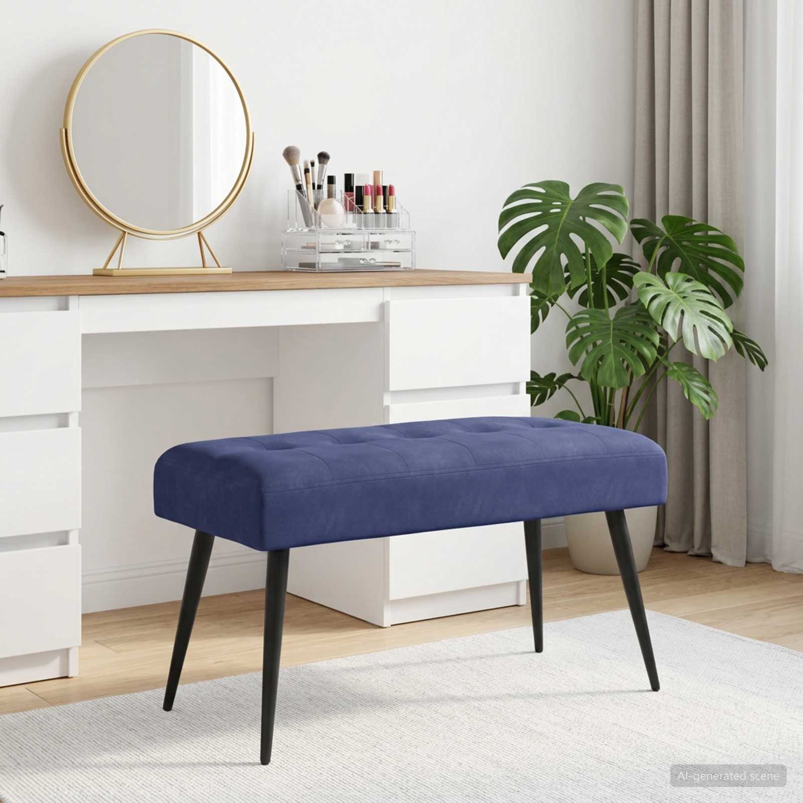 Bænk med knap tufting Politi blå 80 x 40 x 46 cm Fløjl billede