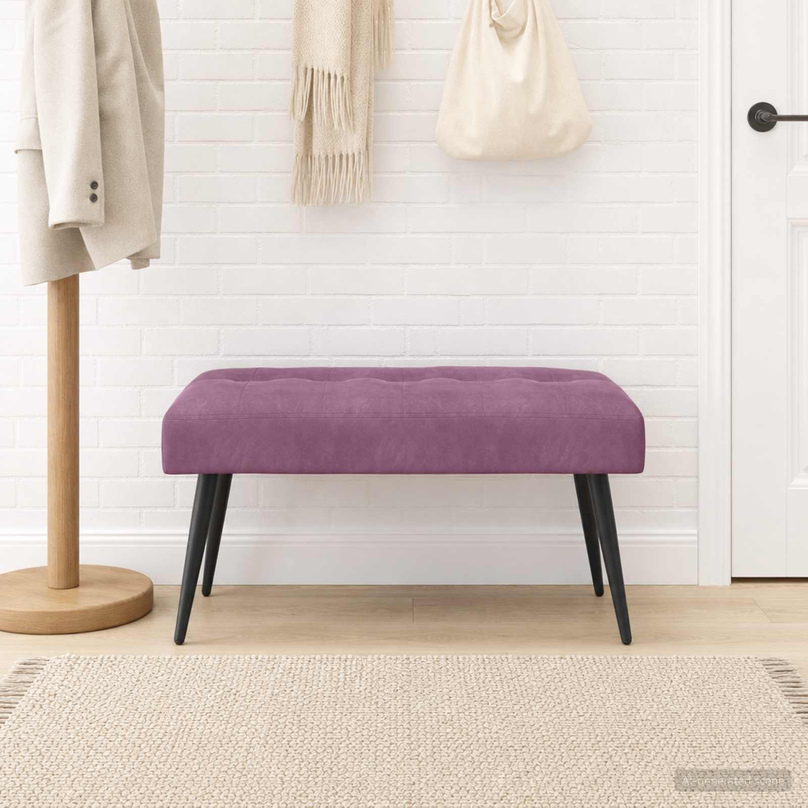 Bænk med knap tufting Lilla 80 x 40 x 46 cm Fløjl billede