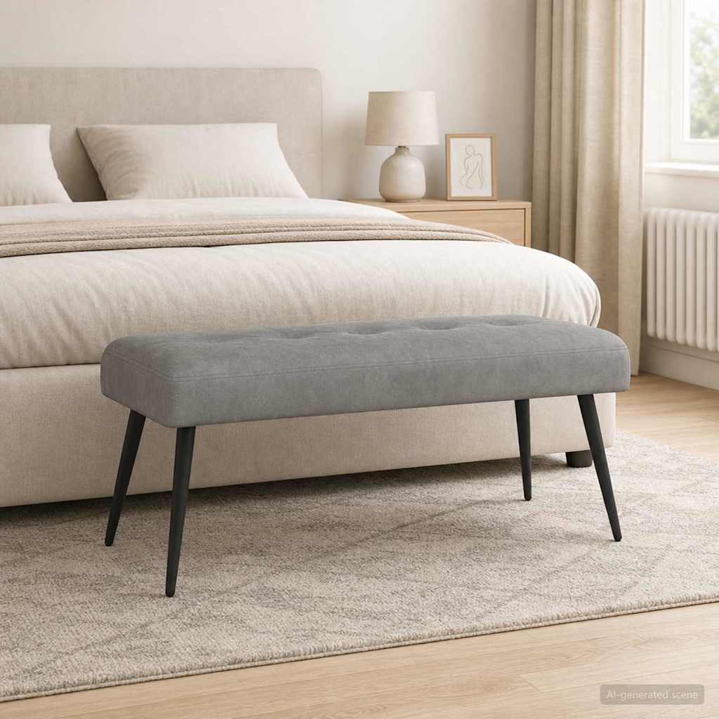 Bænk med knap tufting Lysegrå 110 x 40 x 46 cm Fløjl billede