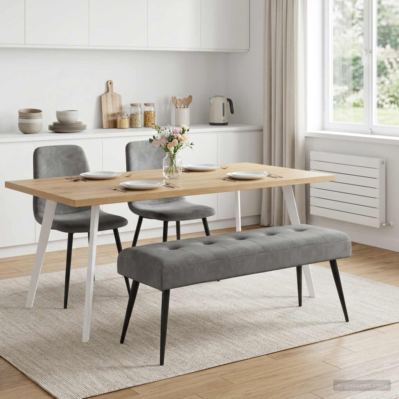 Bænk med knap tufting Mørkegrå 110 x 40 x 46 cm Fløjl billede