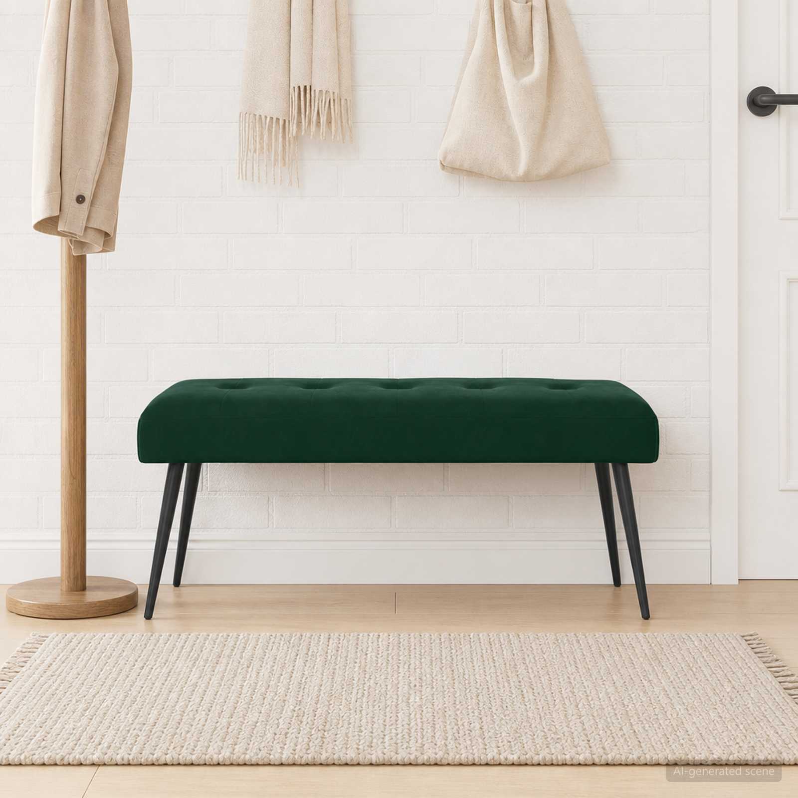 Bænk med knap tufting Mørkegrøn 110 x 40 x 46 cm Fløjl billede