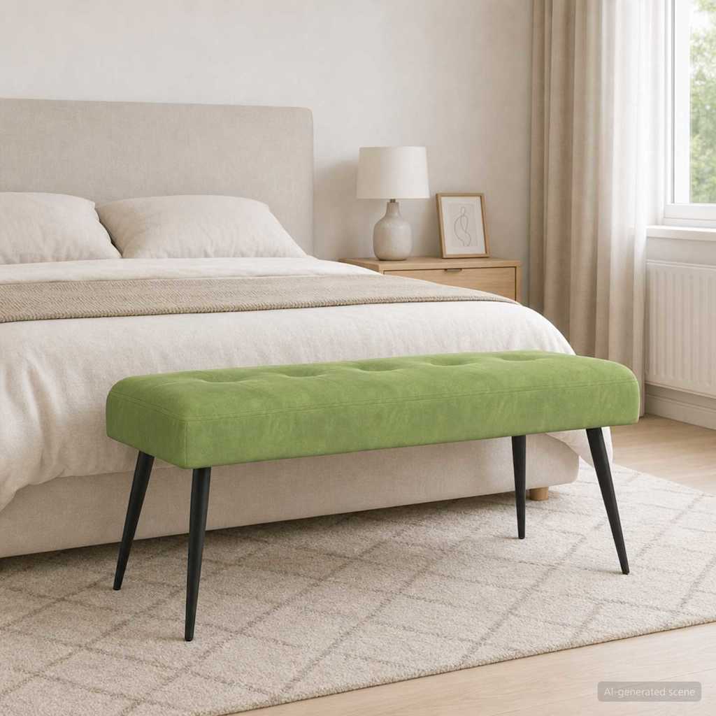 Bænk med knap tufting Lys grøn 110 x 40 x 46 cm Fløjl billede