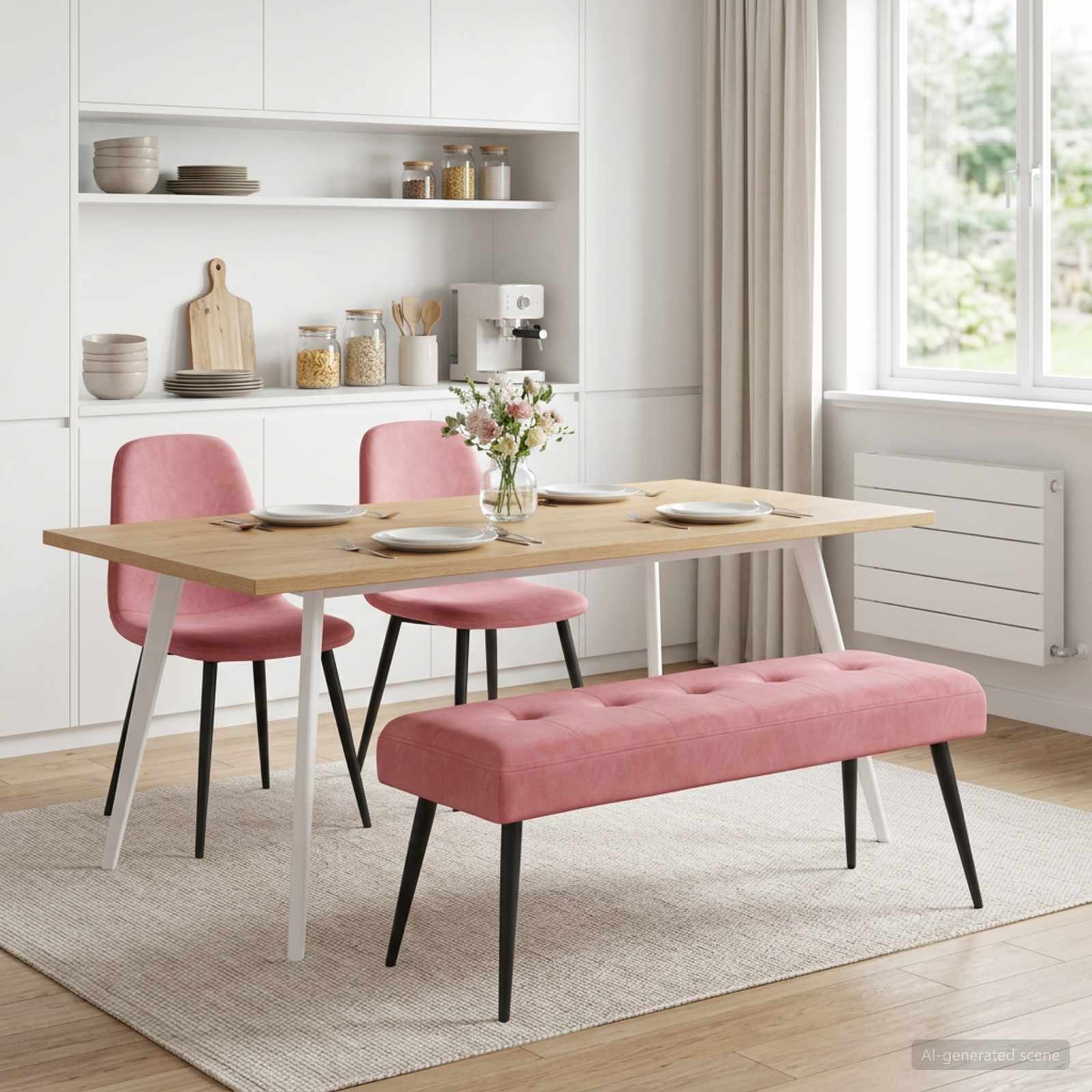 Bænk med knap tufting Lyserød 110 x 40 x 46 cm Fløjl billede