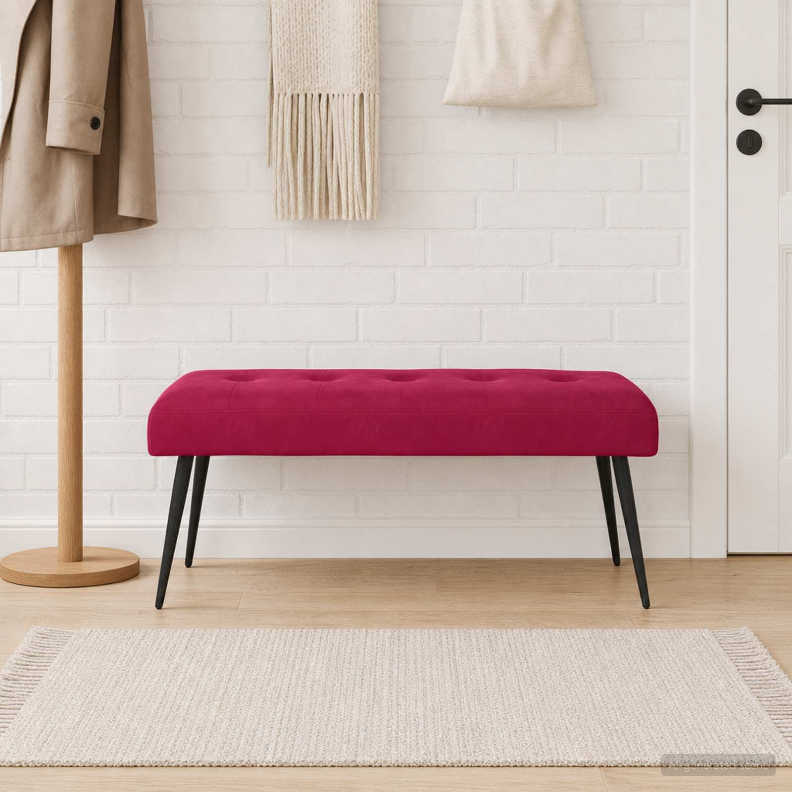 Bænk med knap tufting Vinrød 110 x 40 x 46 cm Fløjl billede