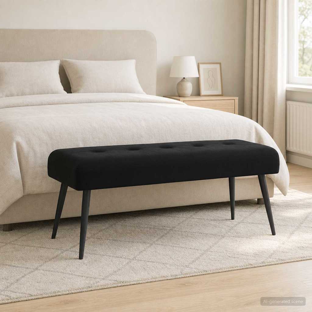Bænk med knap tufting Sort 110 x 40 x 46 cm Fløjl billede