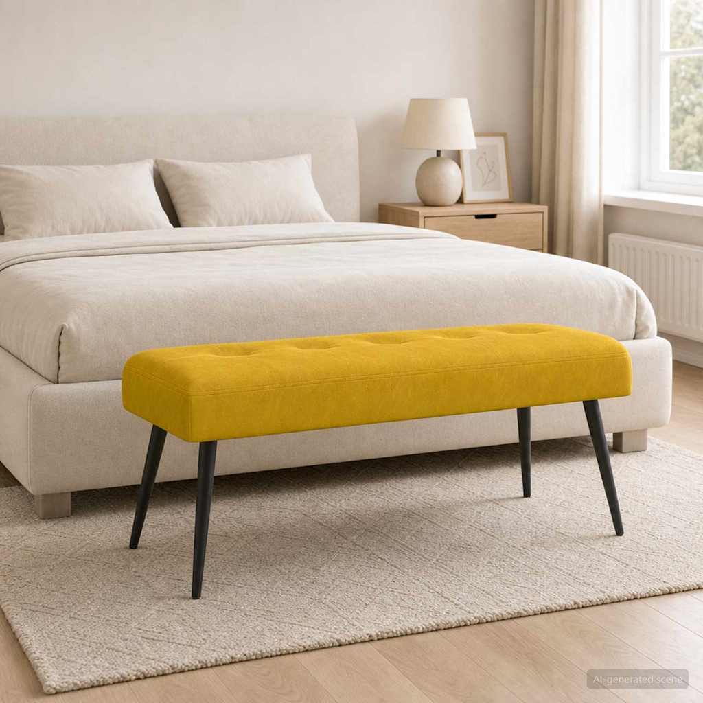 Bænk med knap tufting Gul 110 x 40 x 46 cm Fløjl billede