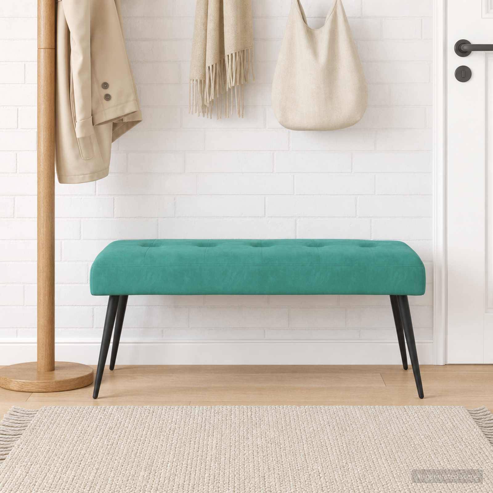 Bænk med knap tufting Turkis 110 x 40 x 46 cm Fløjl billede