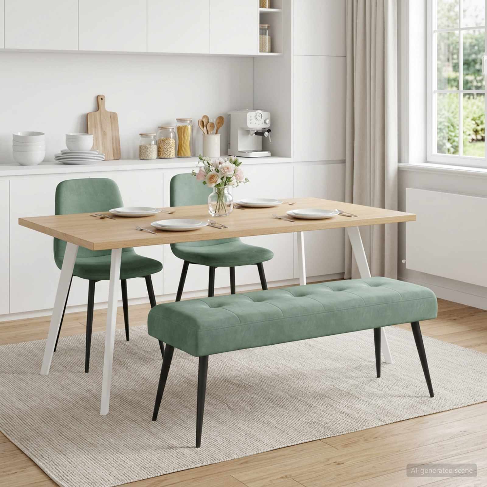 Bænk med knap tufting Havgrøn 110 x 40 x 46 cm Fløjl billede