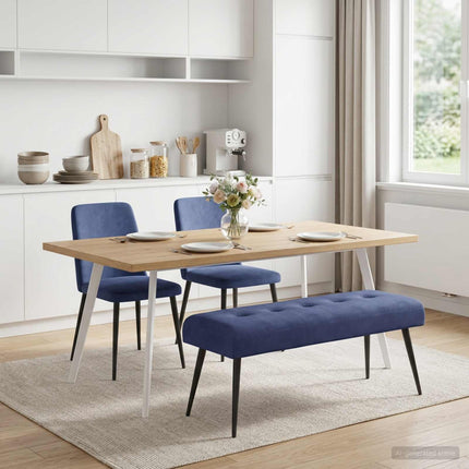 Bænk med knap tufting Politi blå 110 x 40 x 46 cm Fløjl