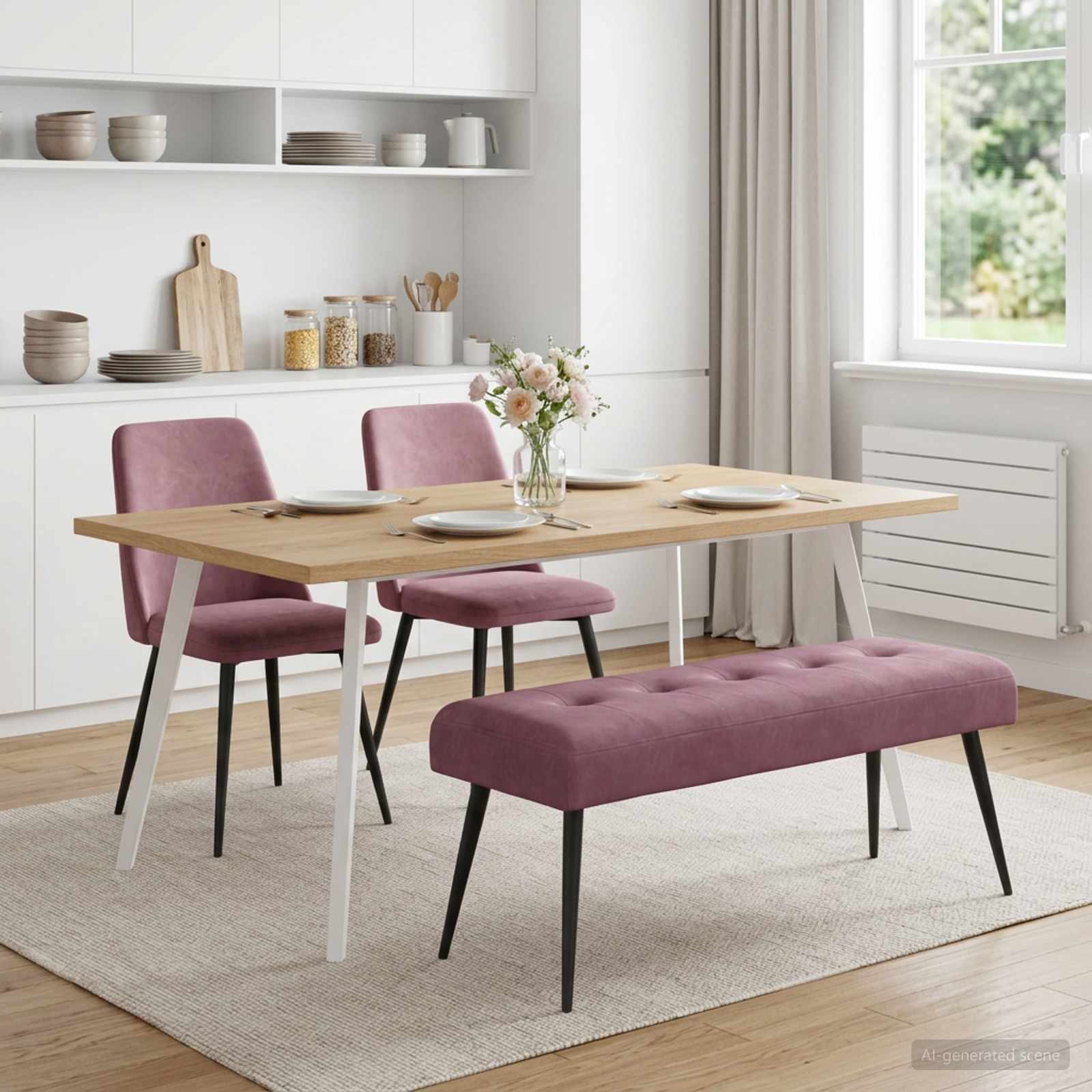 Bænk med knap tufting Lilla 110 x 40 x 46 cm Fløjl billede
