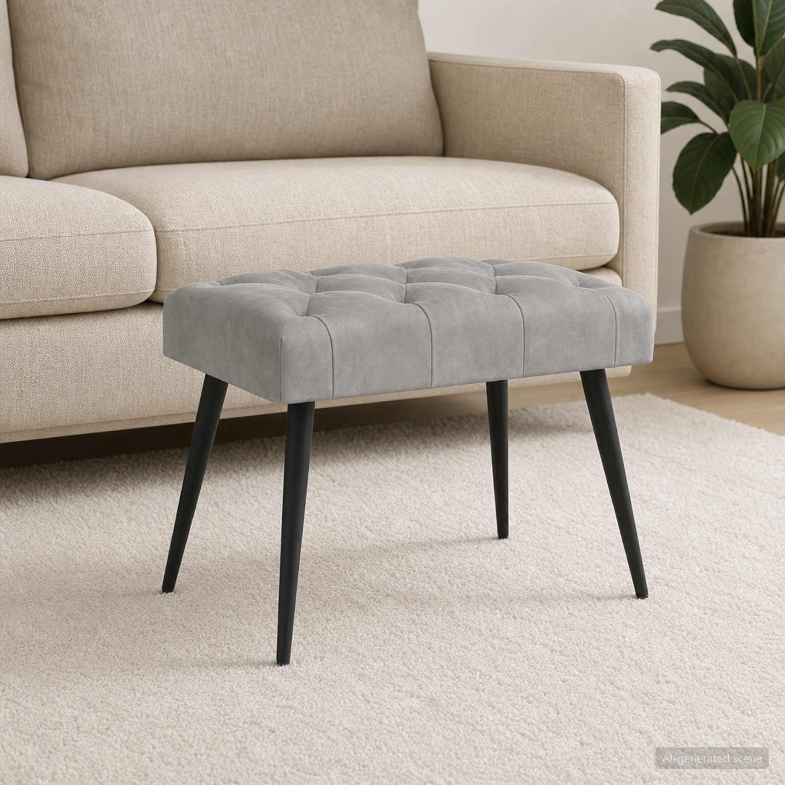 Bænk med knap tufting Lysegrå 60 x 40 x 45 cm Fløjl billede